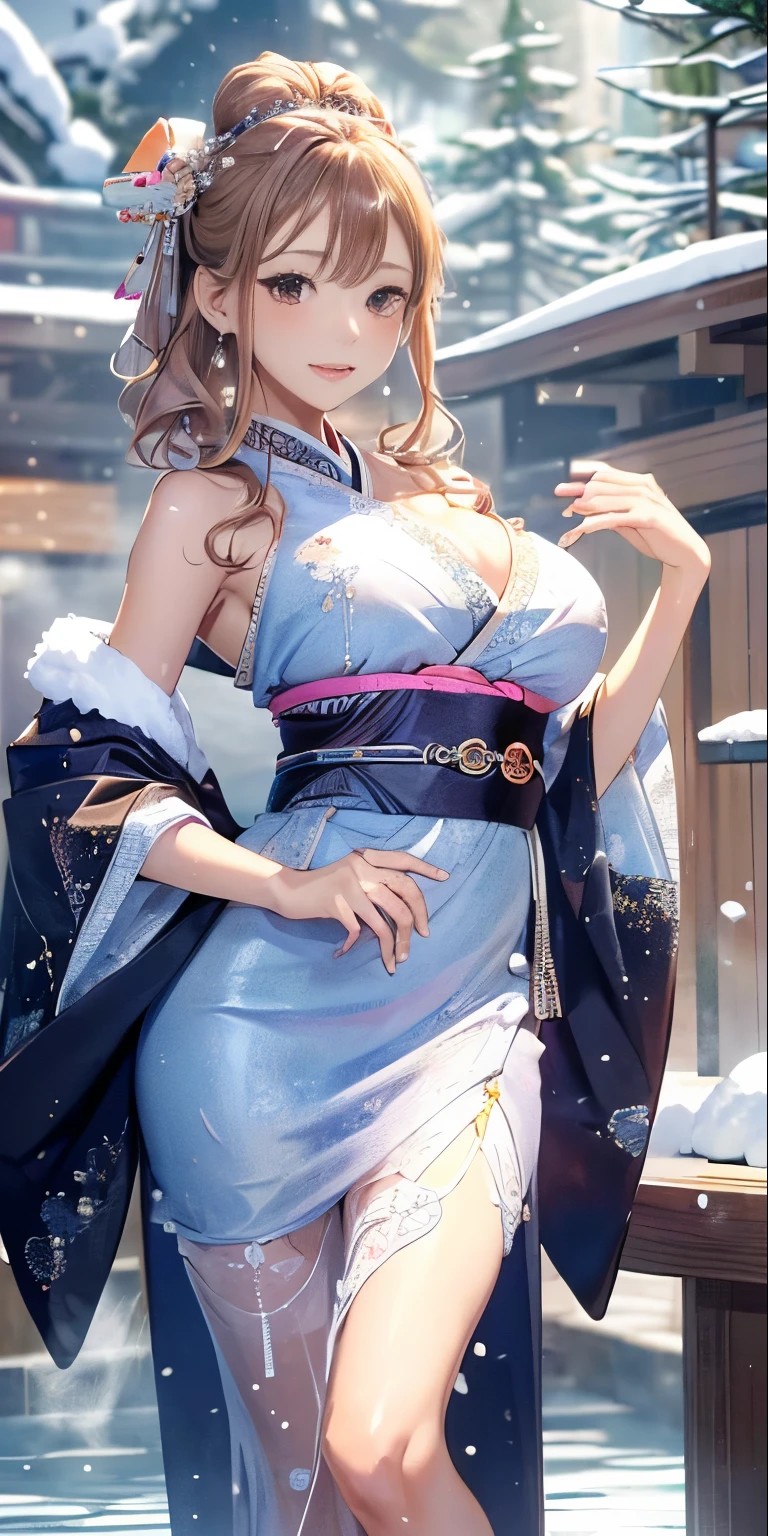 (Beautiful models in Japanese kimono ads), (Solitary), ((The face is 80% Beauty and elegance, 20% Playful:1.5)), (Her), Clear eyes, (Delicate eyes, Light brown eyes, Smart pupils), Double eyelids, (Sexy and slightly thick lips:1.2), Ultra Detailed and incredibly high resolution Kimono, Highly detailed facial texture, Attractive body shape, Full figure、very attractive woman, High-resolution RAW color photos Professional photos, rest ultra high-resolution textures, High resolution body rendering, big eyes, An unrivalled masterpiece, Incredibly high resolution, Ultra Detailed, Amazing ceramic skin, rest (Wearing a sparkling limpa flow silver kimono,There are many colors of Limpa Silver), (The main color is Rinpa shiny silver, Black to silver gradient from hem to collar), (Meticulously crafted classic Japanese shiny silver kimono), ((The embroidery pattern is a Japanese dragon, cloud, Mountains, and rivers)), (A belt that matches this kimono), ((shiny silver kimono,With delicate and elegant embroidery)), (The background is a night view,Light snow falling) rest ((best quality, 8k)), Clear focus:1.2, (Layer cutting, Large target:1.2), (Beautiful Women in Perfect Shape:1.4), (Beautiful figure,Full breasts:1.3), Slim waist, (The right hand shape:1.5), (full-body shot | Cowboy shooting | Rear view)