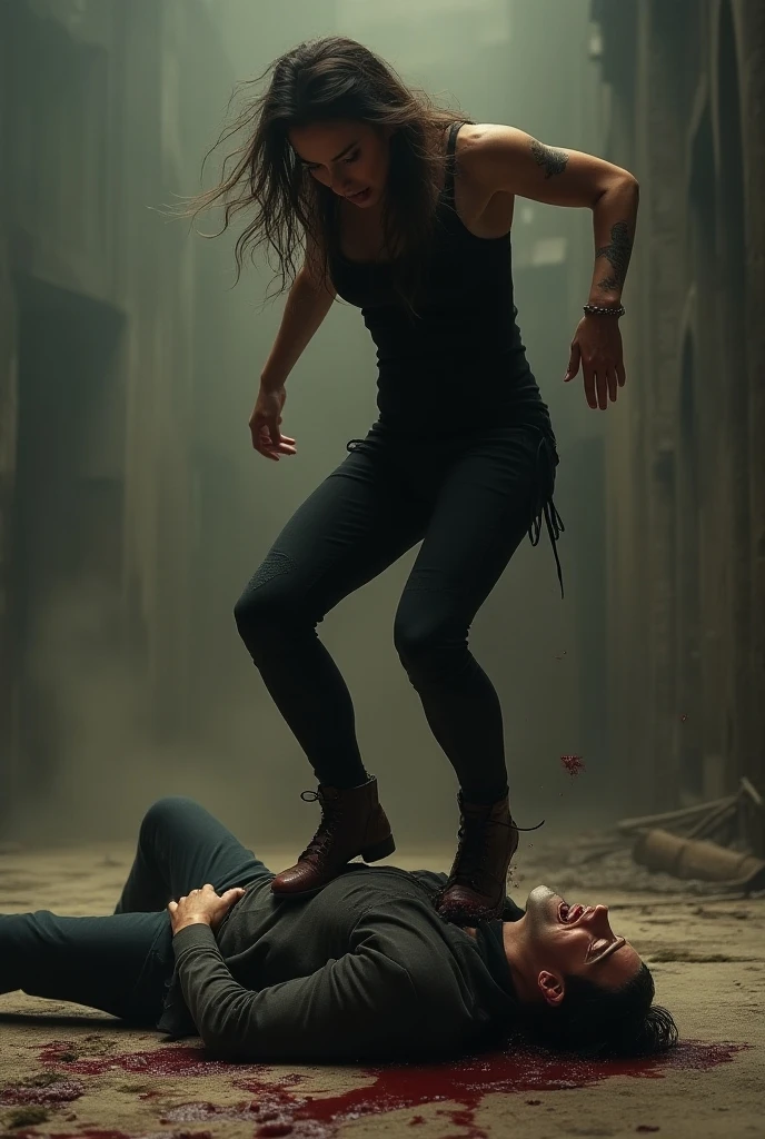 Beautiful Mistress,black bangs hairs,short height, wearing black boot-cut pants, wearing white blouse, wearing black low heel sandals,mistress shouting on man,man wearing suit, trampling man's face, man's face trampled by mistress foot , mistress puts her foot on man's face,man under mistress foot, man's face trampled by mistress foot,  man lying down under mistress, man are handcuffed, surrendering against mistress, mistress victory posing on man, foot on face, femdom, garden , night