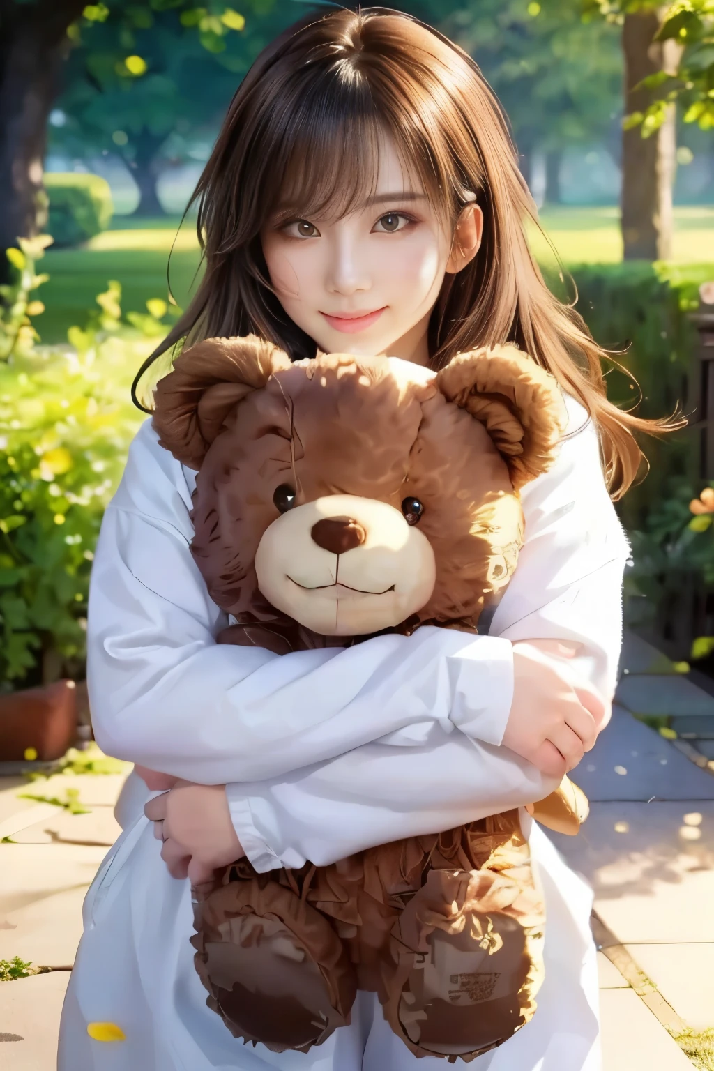  girl holding a teddy bear in her arms, cute girl, kawaii realistic portrait, visual of a cute girl, cute girl, cute girl portrait, makoto shinkai and artgerm, cute girl portraits, realistic girl artstyle, beautiful girl, realistic girl art style, ( girl), soft picture illustration, best girl, kneet sweeter, adjust cloth, adjust, realistic, realism, shiny skin, full body look, change pose to sexy poses, non nude, young girl 30 years old, perfect finger, beauty japanese face, very big breast, very large breast, non naked, muscle body, fit body, non nsfw