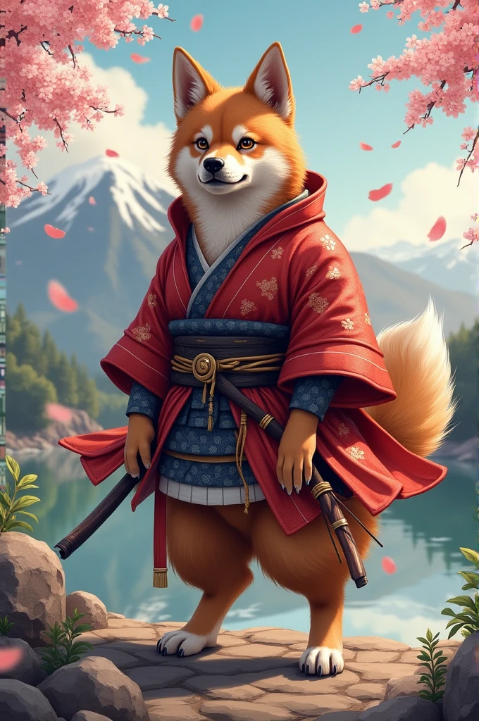 A DOG WEARING A SAMURAI DRESS