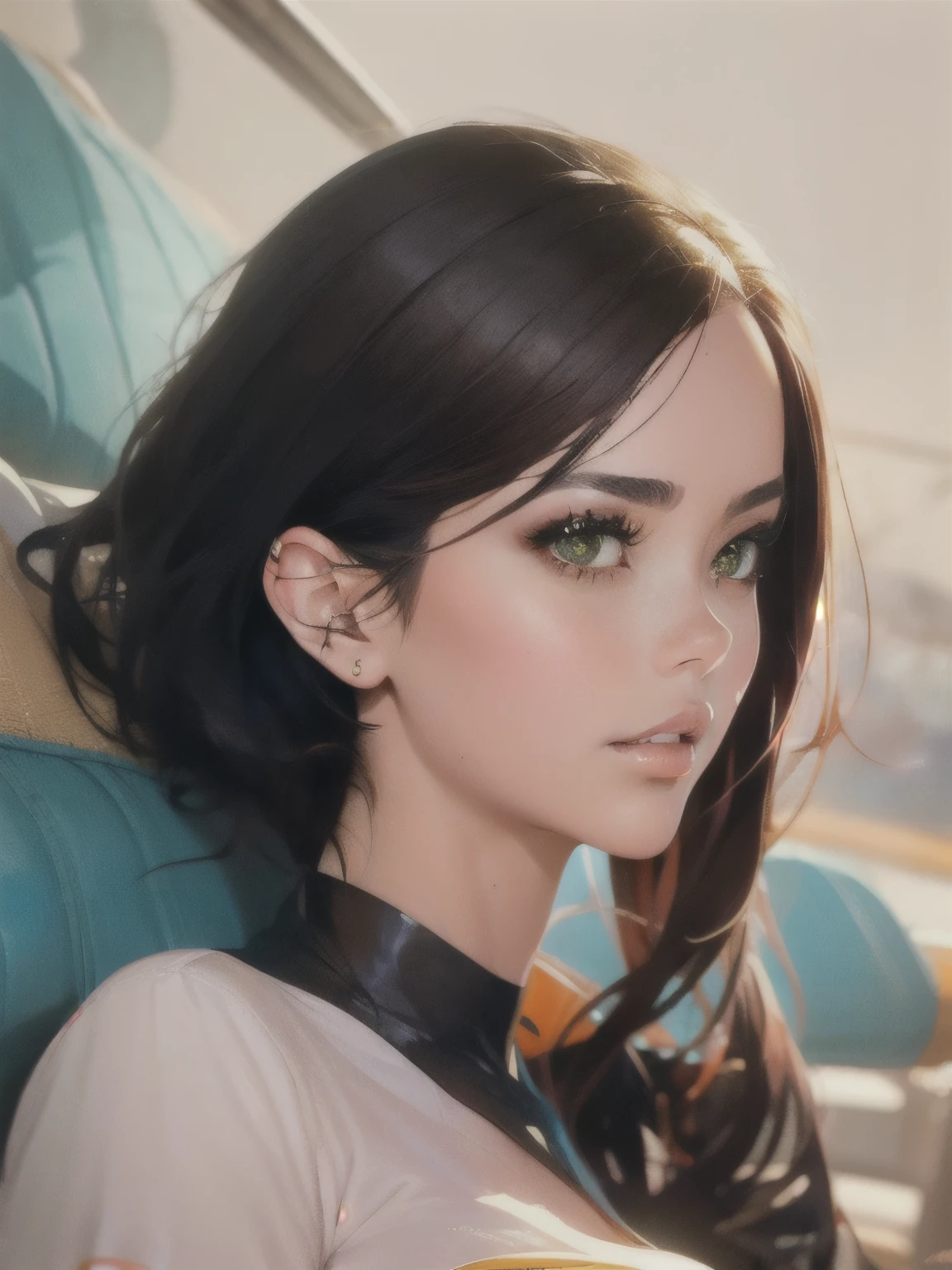 kurisu makise steins gate anime, atmospheric, elegant portrait, super highly detailed, professional digital painting, artstation, concept art, 8k, art by wlop, artgerm and alphonse mucha and eiichiro oda shinkai makoto vibrant Studio ghibli kyoto animation hideaki anno Sakimichan Stanley Artgerm Lau Rossdraws James Jean Marc Simonetti, 1 standing girl , short black_hair, no background, green_eyes, blushing, lips, front view,