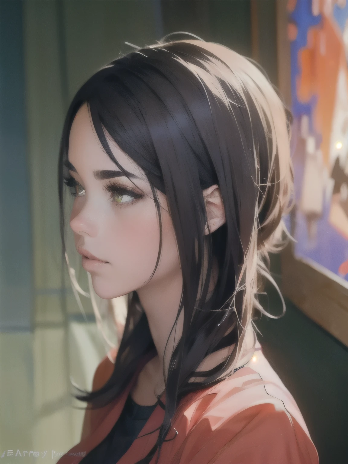 kurisu makise steins gate anime, atmospheric, elegant portrait, super highly detailed, professional digital painting, artstation, concept art, 8k, art by wlop, artgerm and alphonse mucha and eiichiro oda shinkai makoto vibrant Studio ghibli kyoto animation hideaki anno Sakimichan Stanley Artgerm Lau Rossdraws James Jean Marc Simonetti, 1 standing girl , short black_hair, no background, green_eyes, blushing, lips, front view, cowboy shot