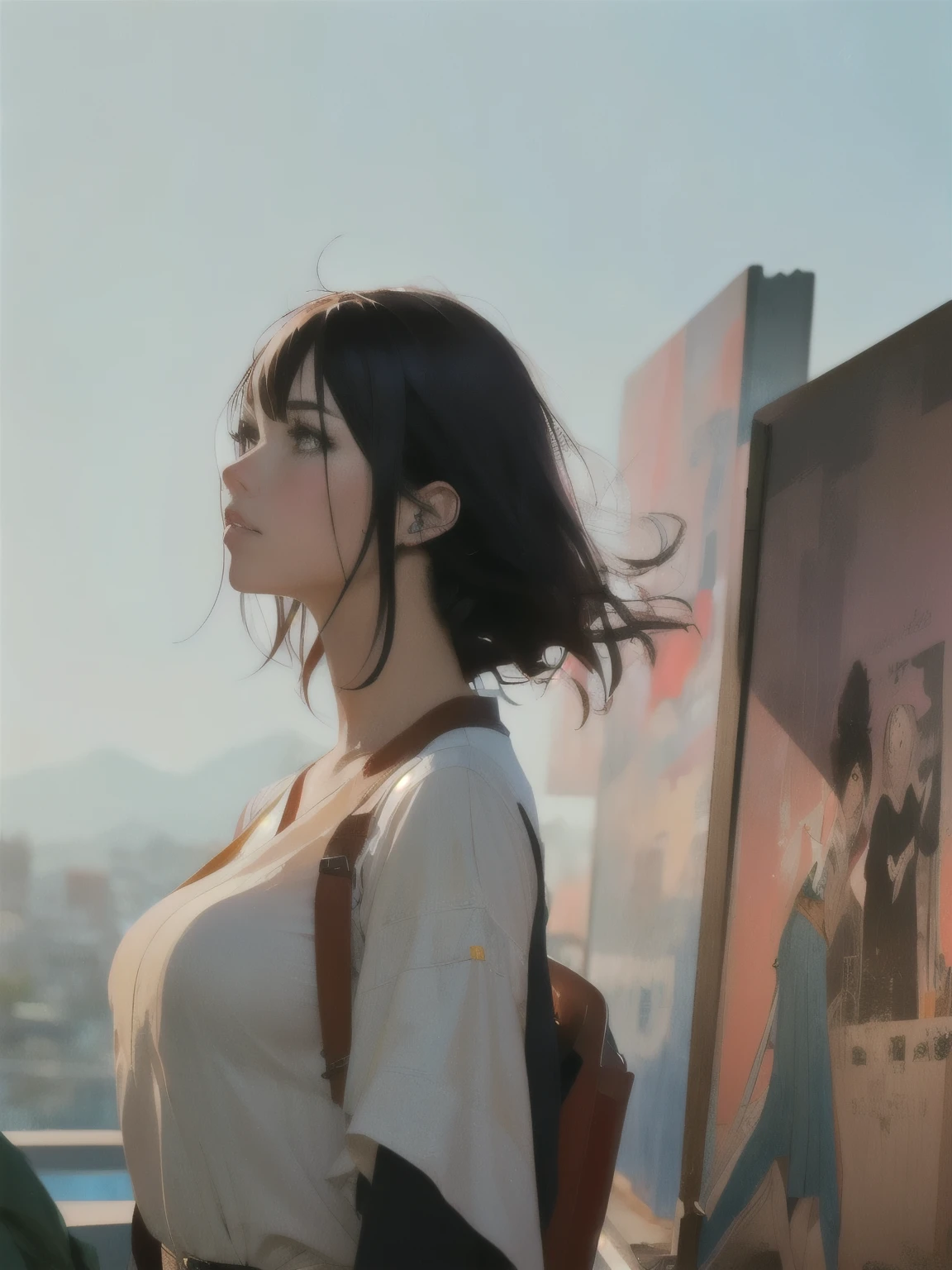 kurisu makise steins gate anime, atmospheric, elegant portrait, super highly detailed, professional digital painting, artstation, concept art, 8k, art by wlop, artgerm and alphonse mucha and eiichiro oda shinkai makoto vibrant Studio ghibli kyoto animation hideaki anno Sakimichan Stanley Artgerm Lau Rossdraws James Jean Marc Simonetti, 1 standing girl , short black_hair, no background, green_eyes, blushing, lips, front view, cowboy shot