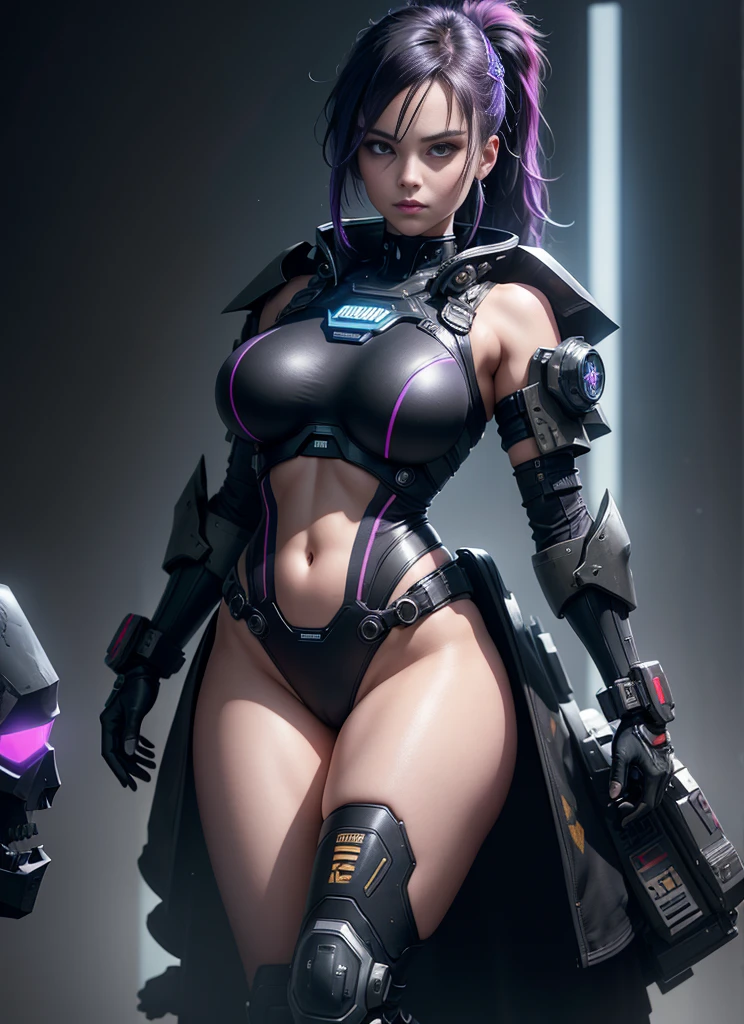 high - tech，sci-fy，Beautuful Women，scantily clad，Bigchest，Abs，Mermaid line，Full body like，battle armor，laser guns，cyberpunk backgrouns，Erotic lingerie，stocklings，orthofacial，Sit Pose，Raised sexy，nakeness，fullnude，