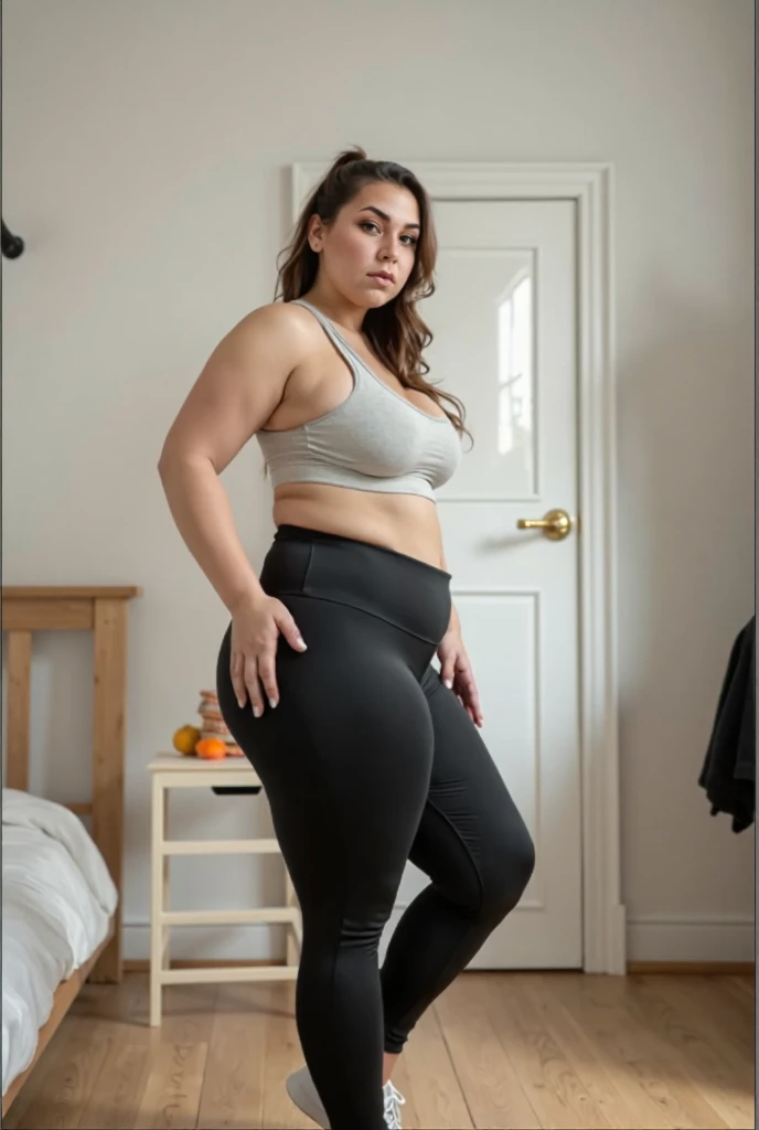 high quality photographer, very detailed quality, chubby Malay woman, very beautiful, curvy body, wearing a sports bra, very big breasts, sexy long tights, big smooth thighs free pose,
sexy smile, realistic, high quality results 8k hd, very detailed results.