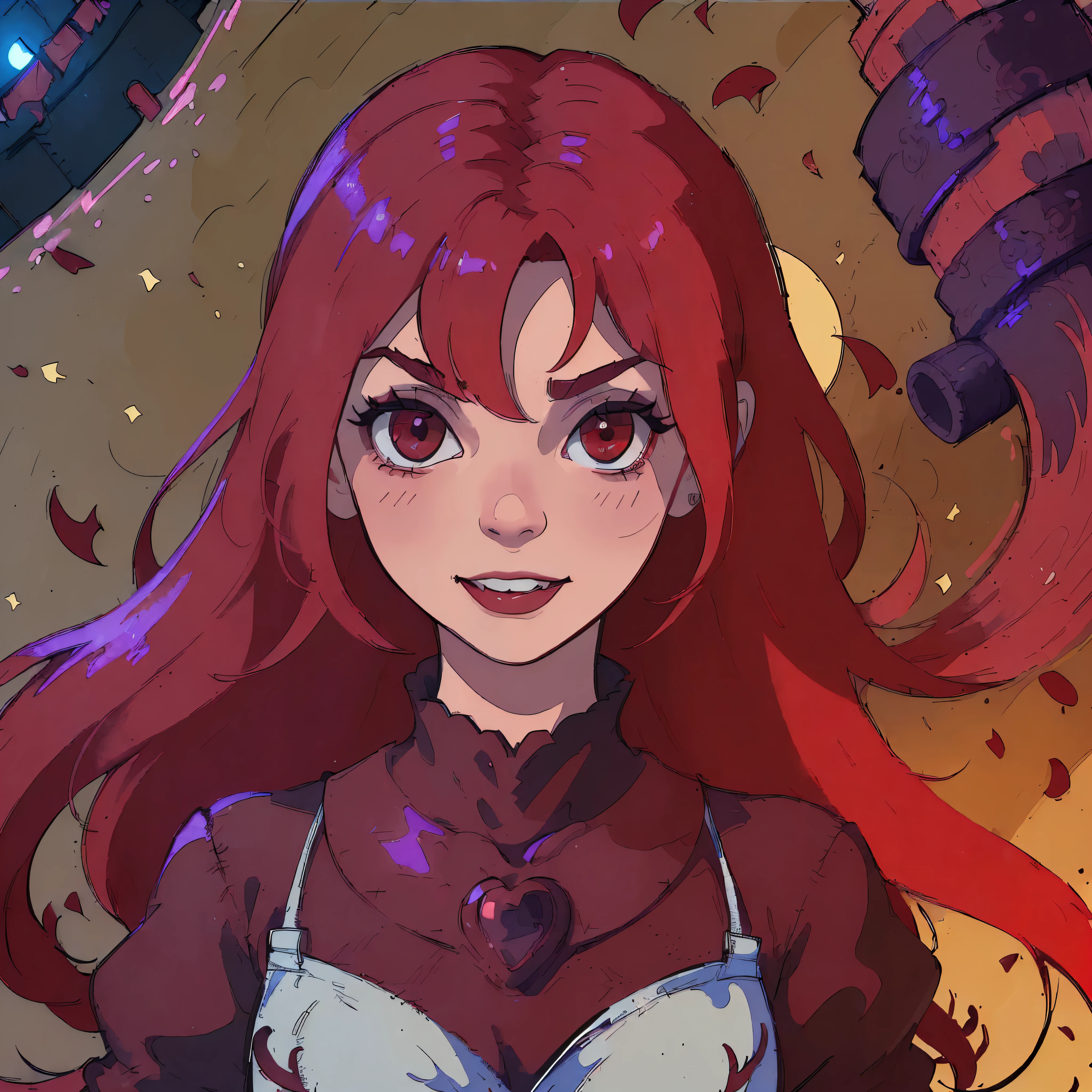 Anime girl with red hair and a white bra top - SeaArt AI