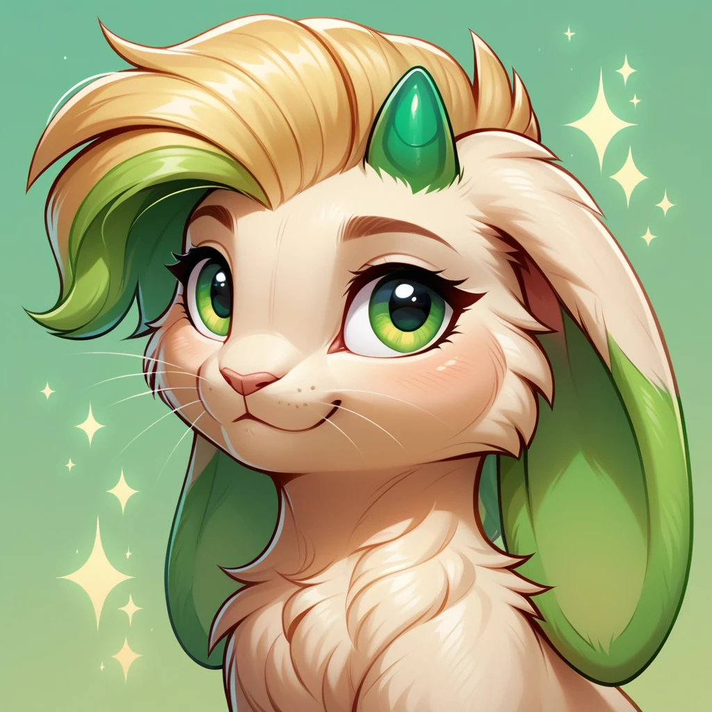 score_9, score_8_up, score_7_up, score_6_up, score_5_up, no humans, rating_safe, Pale yellow Ponyta with green fire mane and tail, light-green markings, pale yellow rabbit-like lop-ears with light-green markings and light-green finger-like tips, a short round horn, dawn background