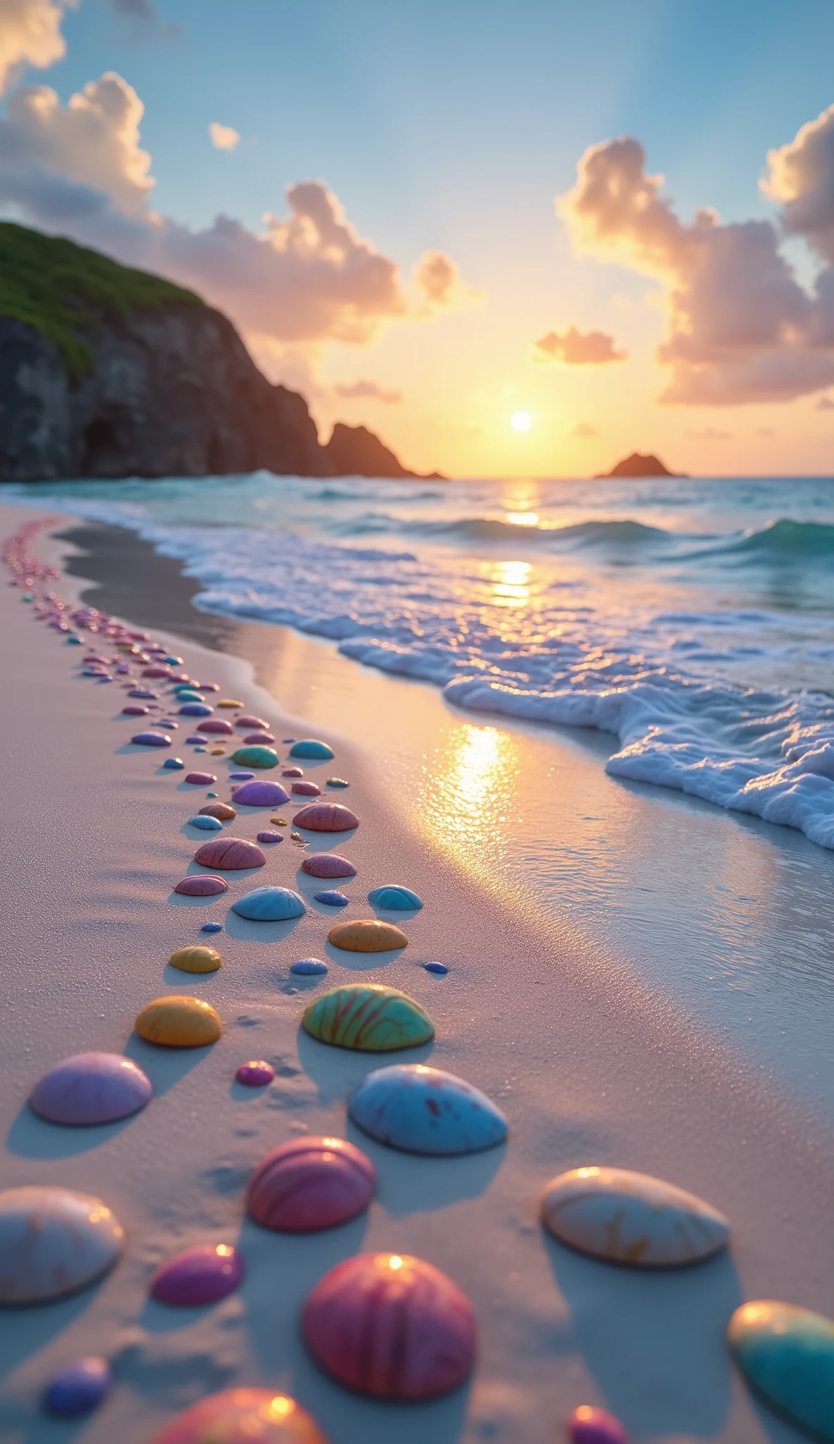 Arafed image of a beach with a lot of rocks on the sand - SeaArt AI