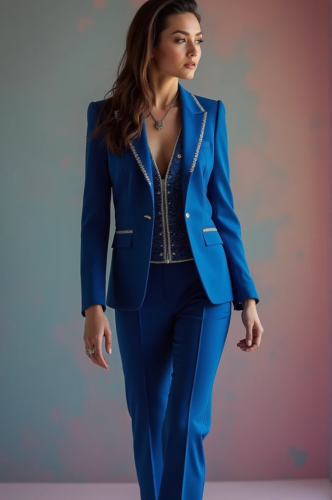 Beautiful tall woman with crimson hair and cerulean eyes super realistic and well detailed suit outfit, the excited smile, dating night