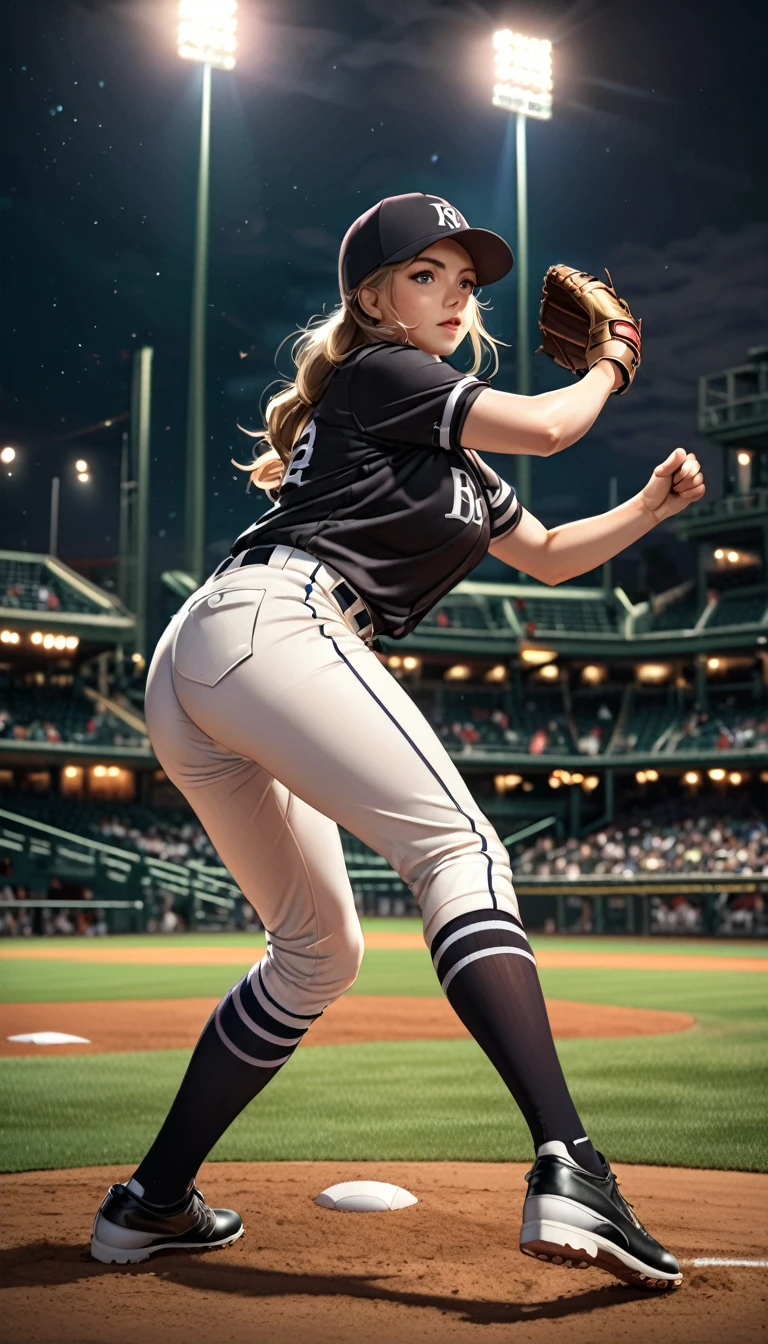 Highest quality, Super quality, 16K, Incredibly absurd, Very detailed, delicate and dynamic, SFW, Natural light, , Diffuse reflection of light, Vortex of Light, baseball Ground,mound, , , ,, Sparkling, Create amazing image effects, cash register, Upper body close-up, (cute sexy girl, , sexy long legs, Baseball pitcher, Sensual expression, fine, Active, smile, First pitch, , nervous, , black long hair, Baseball Uniform, hot pants, knee high socks, Wearing a baseball hat, Tifa Lockhart Final Fantasy VII )