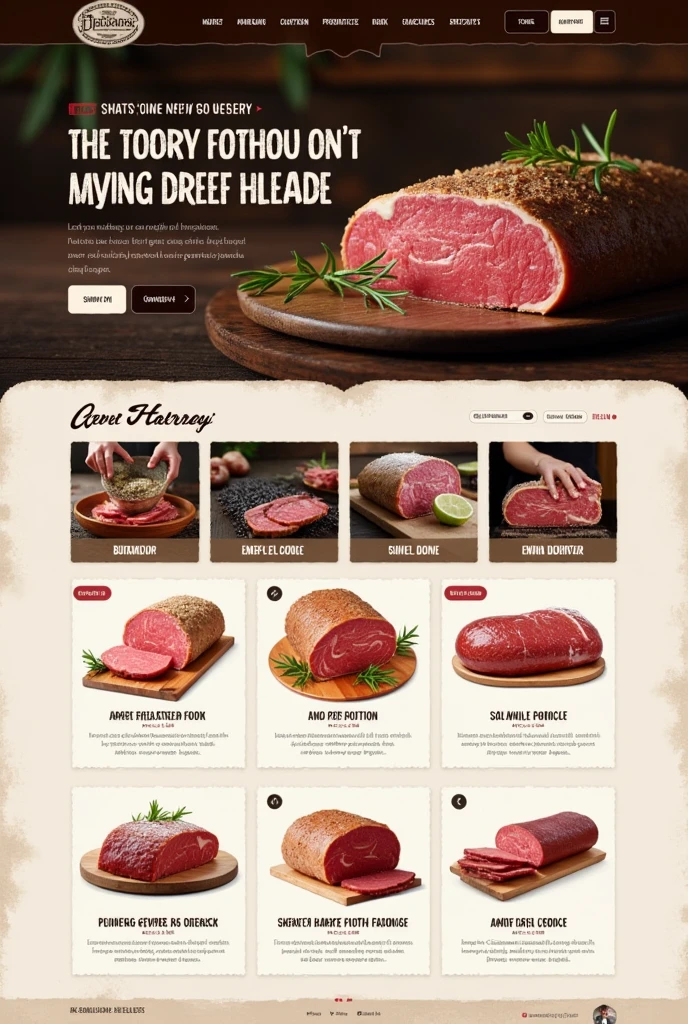 Create a professional and impactful logo for a butcher shop. The design should incorporate elements related to meat, like a piece of meat or a butcher knife. Use colors that convey quality and trust, like reds and shades of brown. The butcher shop name should be clearly visible and written in a font that conveys robustness and tradition. The logo style should be modern, but with a classic touch that highlights the experience and tradition of the trade