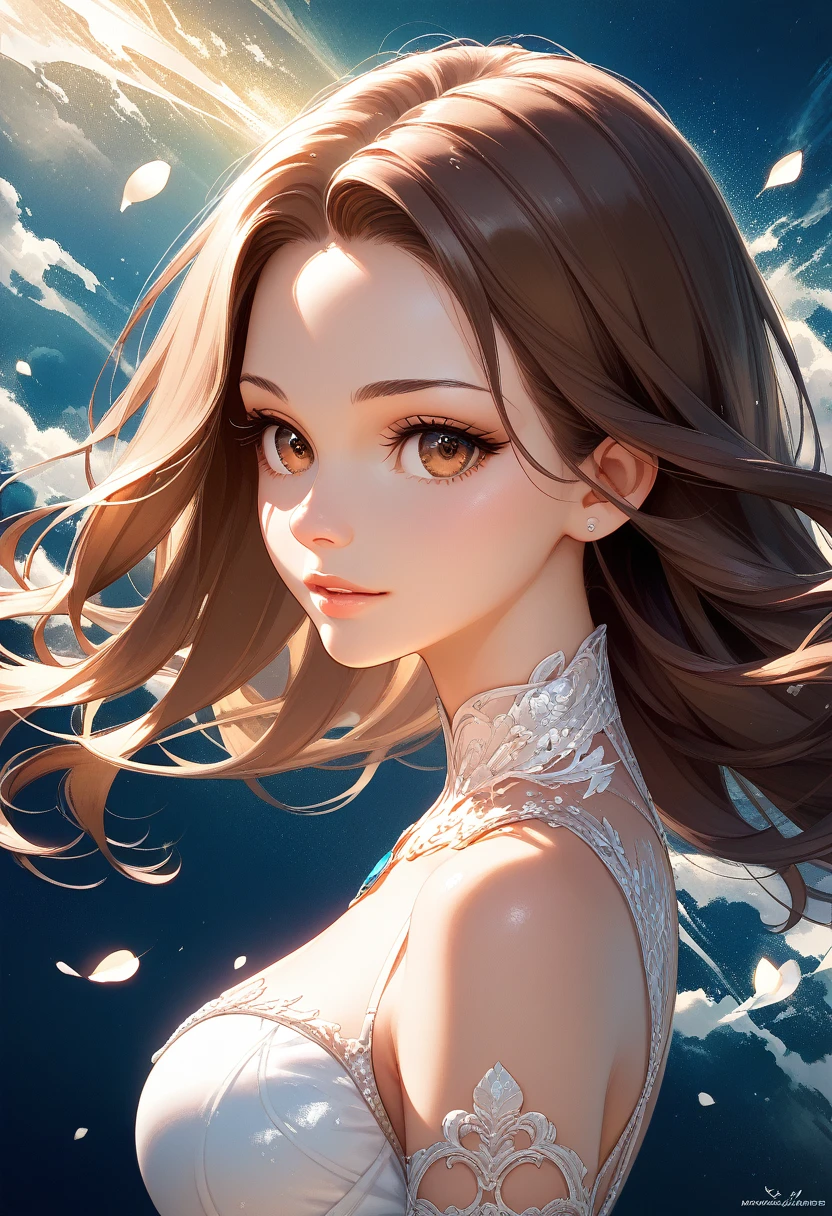 best qualtiy,tmasterpiece,超高分辨率,(Fidelity:1.4),(Ultra photo realsisim), (A high resolution), (8K),1girll,(Fluorescent color:1.4),(semi transparent:1.4),(retro filters:1.4),(fanciful:1.4),(1girll, 独奏:1.2), (tchibi:1.3), eyes liner, eyeslashes, looking at viewert, (shiny skins:0.16), (paleskin:0.33), (Body blush:0.38), eyes beautiful, anime big breast, photorealestic, tmasterpiece, best qualtiy, cinematic Film still from, Cloud Girl, floating in sky, (closeup cleavage:1.1), brightly, cheerfulness, intriguing, gentlesoftlighting,highly detailed,(art noveau:1.3),(Baroque art:1.3),(80s Art:1.3), blue colors, downy, glitters, dramatics, dream magical, downy, aquarelle, whimsically, delicated, Shell crown, trends in art station, highly detailed, iintricate, sportrait, digitial painting, Fantasy theme, Fantasy robes, fantasy concept art, Fantasy character art, Smug, teens girl, Perfect body。