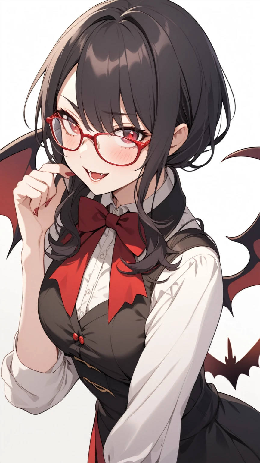  1 girl, black hair, Glasses,vampire,Bat Wing