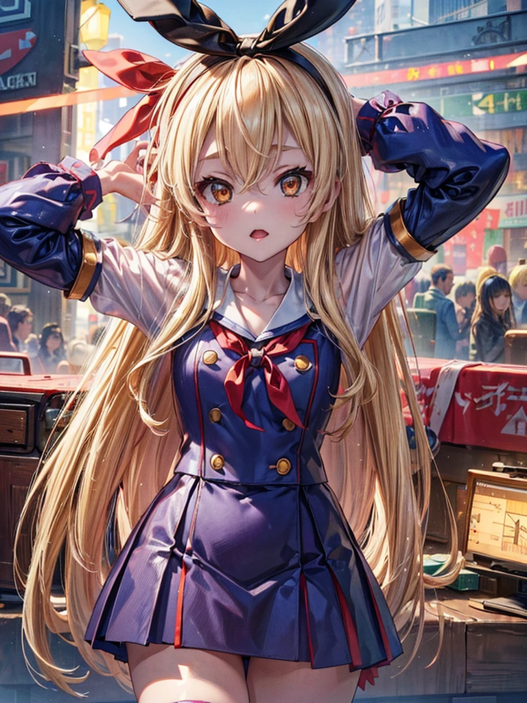 (masterpiece, best quality, highly detailed, ultra detailed, high resolution, absurdres, 4K, 8K:1.2), 
BREAK,shimakaze uniform, s GIRL,Blonde_HAIR,(RED Ribbon on HAIRband:1.2)