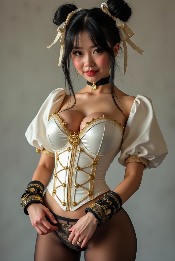 blush,female,looking at viewer,maid headdress,pussy,solo