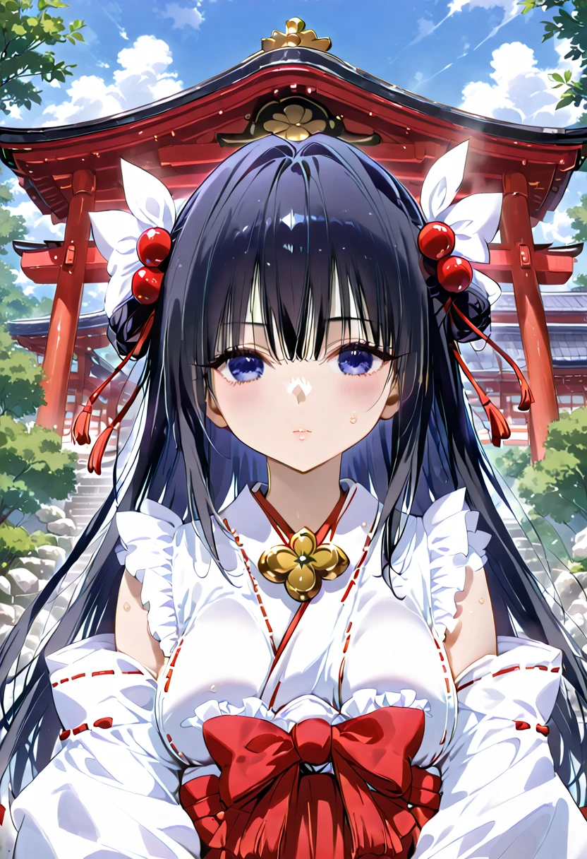 Best Quality, masterpieceUltra HD, 8k，((Japanese Shrine Maiden Clothing))， simple village girl、Black Hair，青 eyes，Shortcuts, Best Quality,High resolution, Ultra HD, blue eyes,