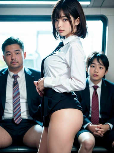 (8K、Raw photography、top-quality、masterpiece:1.2)、(realisitic、Photorealsitic:1.37)、ultra-detailliert、超A high resolution、Only one 14 year old girl、see the beholder、beautifull detailed face、A smile、There are dark spots under the eyes、lightly blushed face、Beautiful face、unclear、Constriction、(Slim waist:1.3)、Hair strands、Ribbons in the hair、(Very short hair:1.5)、Beautiful detailed skin、Skin Texture、floated hair、profetional lighting、Moist eyes、,NSFW,The pubic area is detailed、fullnude、Cute junior high school student、 Face like an idol、tiny chest、small tits、On the train、 Trem lotado、Being raped、molesting、Several men、(Having sex from the side with an old man in a suit:1.8)、(Open your mouth wide and saliva drips from your tongue :1.5)、Side view、(((tmasterpiece))), ((best qualtiy)), ((intricate detailes)), ((超realisiticなリアリズム)), The nipple is visible、grnades breasts、Licking the nipples、Eyes open、(Open your mouth wide and stick your tongue out:1.5)、Shyness、surprised expression、anguished expression、The clitoris is visible、expand pussy、hold a man's cock in your hand、You can clearly see whose hands and feet belong to、