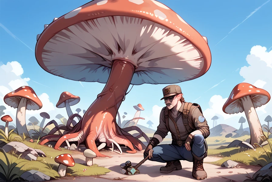 mushroom,mushroom人間, scatters spores,Post-apocalyptic,monster,wack,mutant