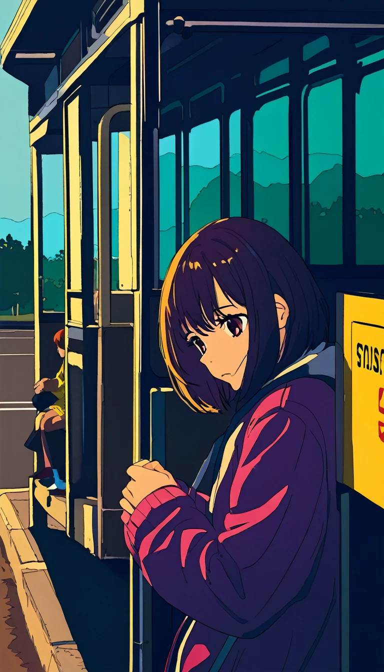 Sad girl at the bus stop
