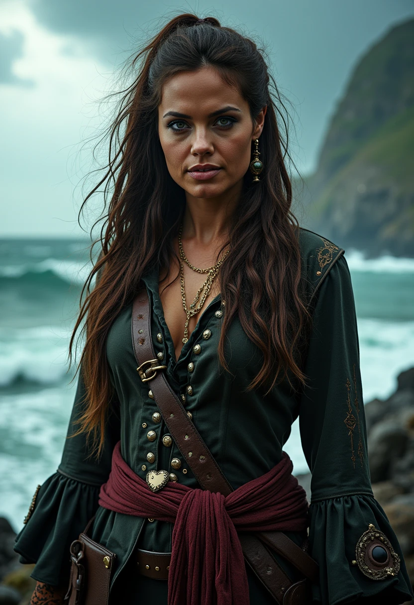 ((masterpiece)) ((photography)) ((Highest quality)) pirate woman, inspired by Jack Sparrow