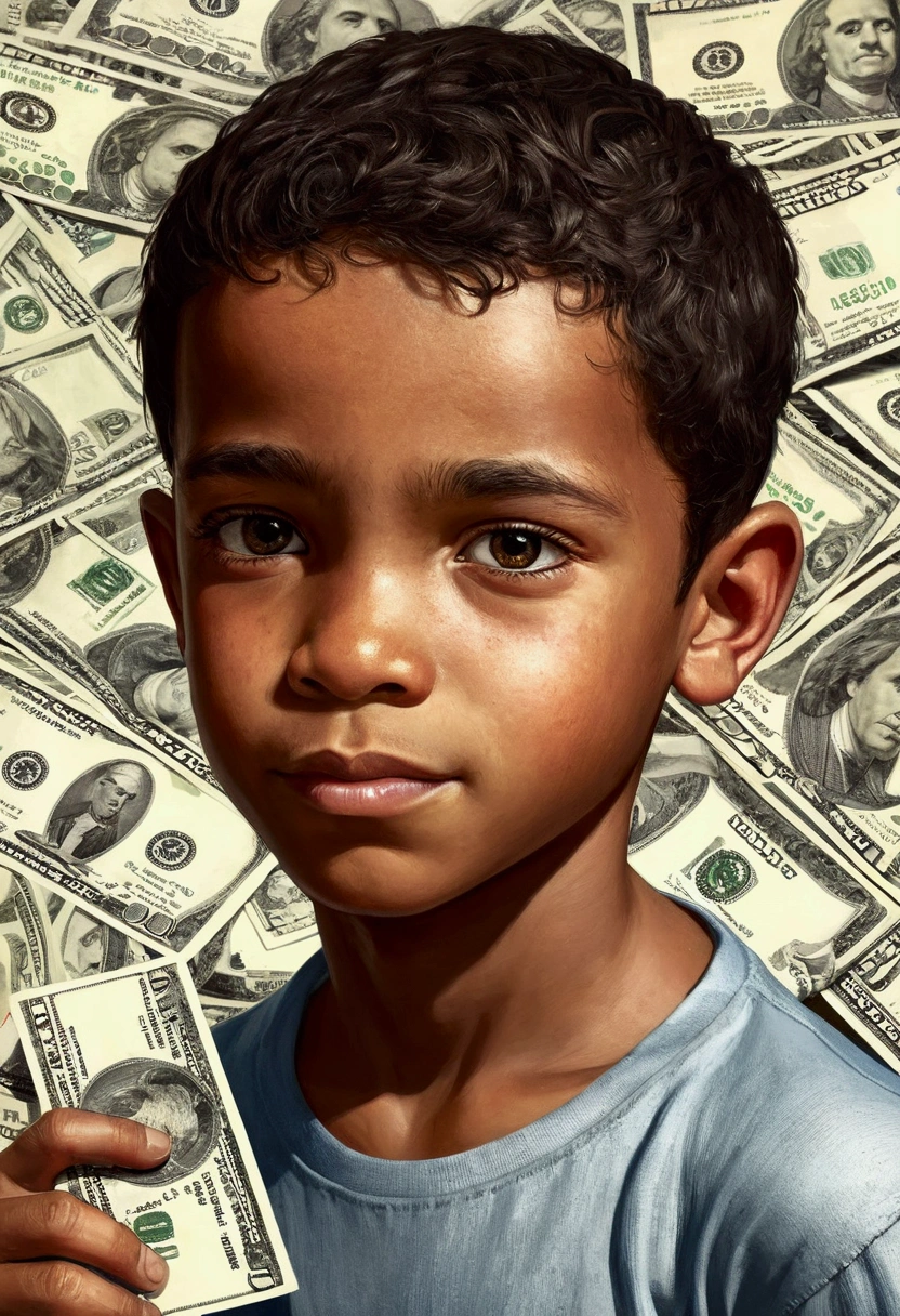 schoolboy holding a lot of money