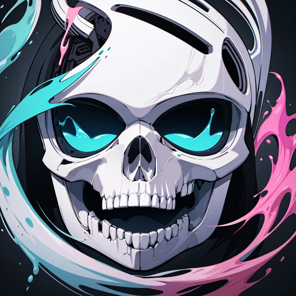 (a portrait of Cyberpunk Skull with colorful fluid l:1) ,  t-shirt logo in the style of tapered  fine outline,  orthographic-view, art on (empty background:1.4)Hands, sticker