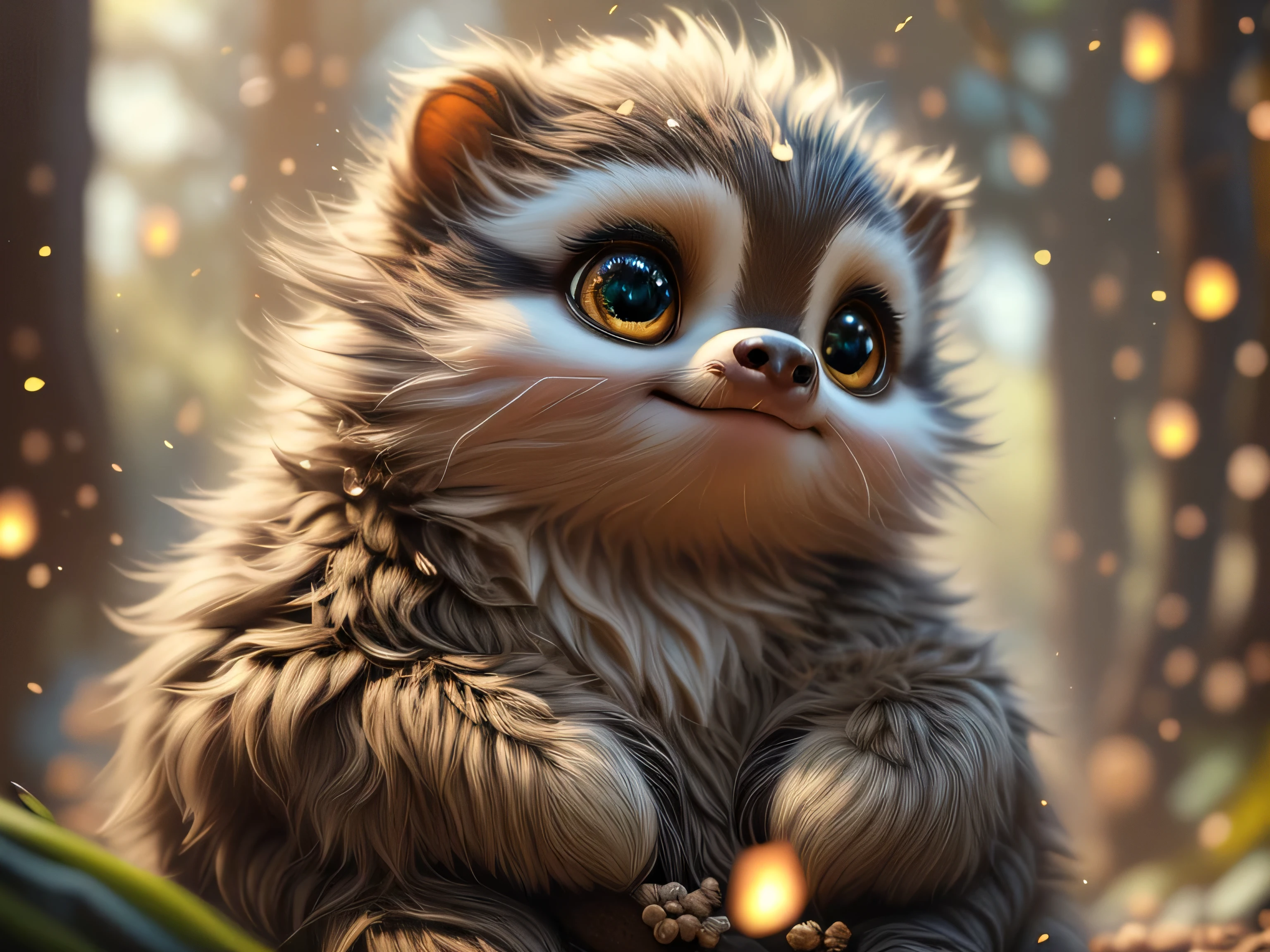 Magical Fantasy Creature, (Best Quality, Masterpiece, Representative Work, Official Art, Professional, Super Detailed, 8k:1.3), (Photorealism:1.2) Super Cute, Big Eyes, Soft, Soft Nose, Fluffy, Two-Toothed Smile, Sloth in Natural Background, Realistic, Beautiful, Stars in Eyes, Soft Volumetric Light, (Backlight:1.3), (Cinematic:1.2), Intricate Details, (ArtStation:1.3), --auto --s2