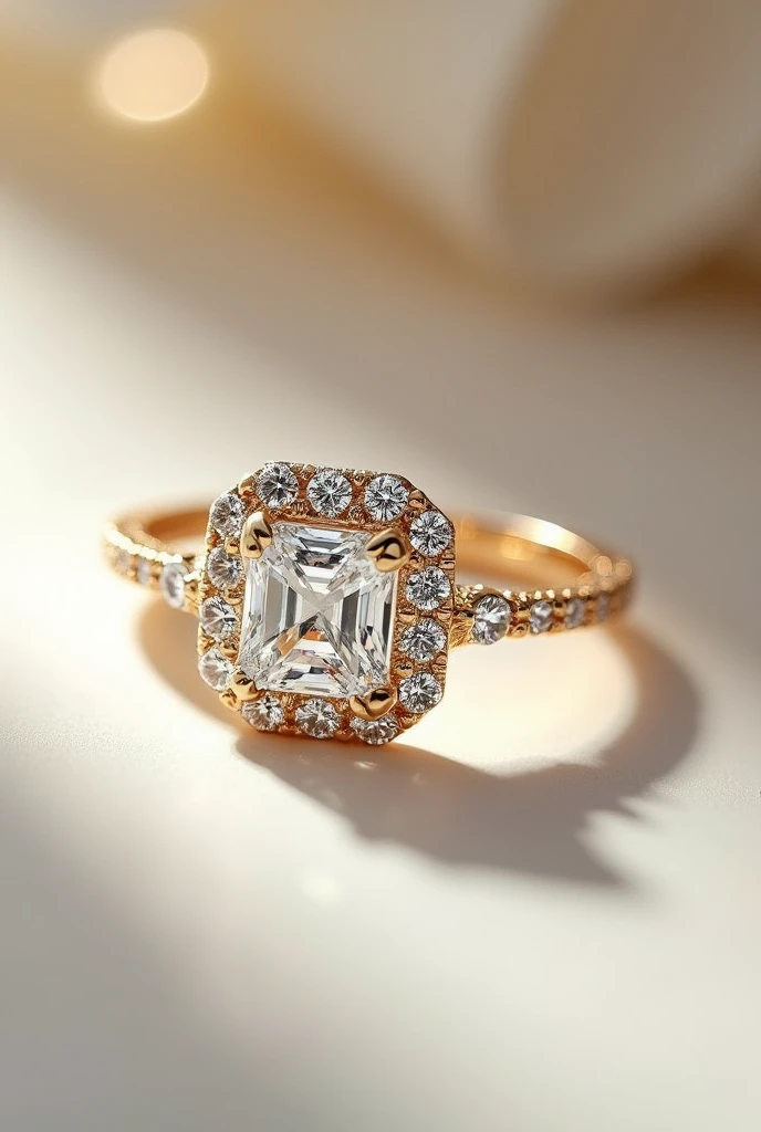 Engagement ring with gold ring diamond center stone with diamonds around the Lady di style diamond but with diamond without diamonds in the ring only on the central stone and around the small central stone