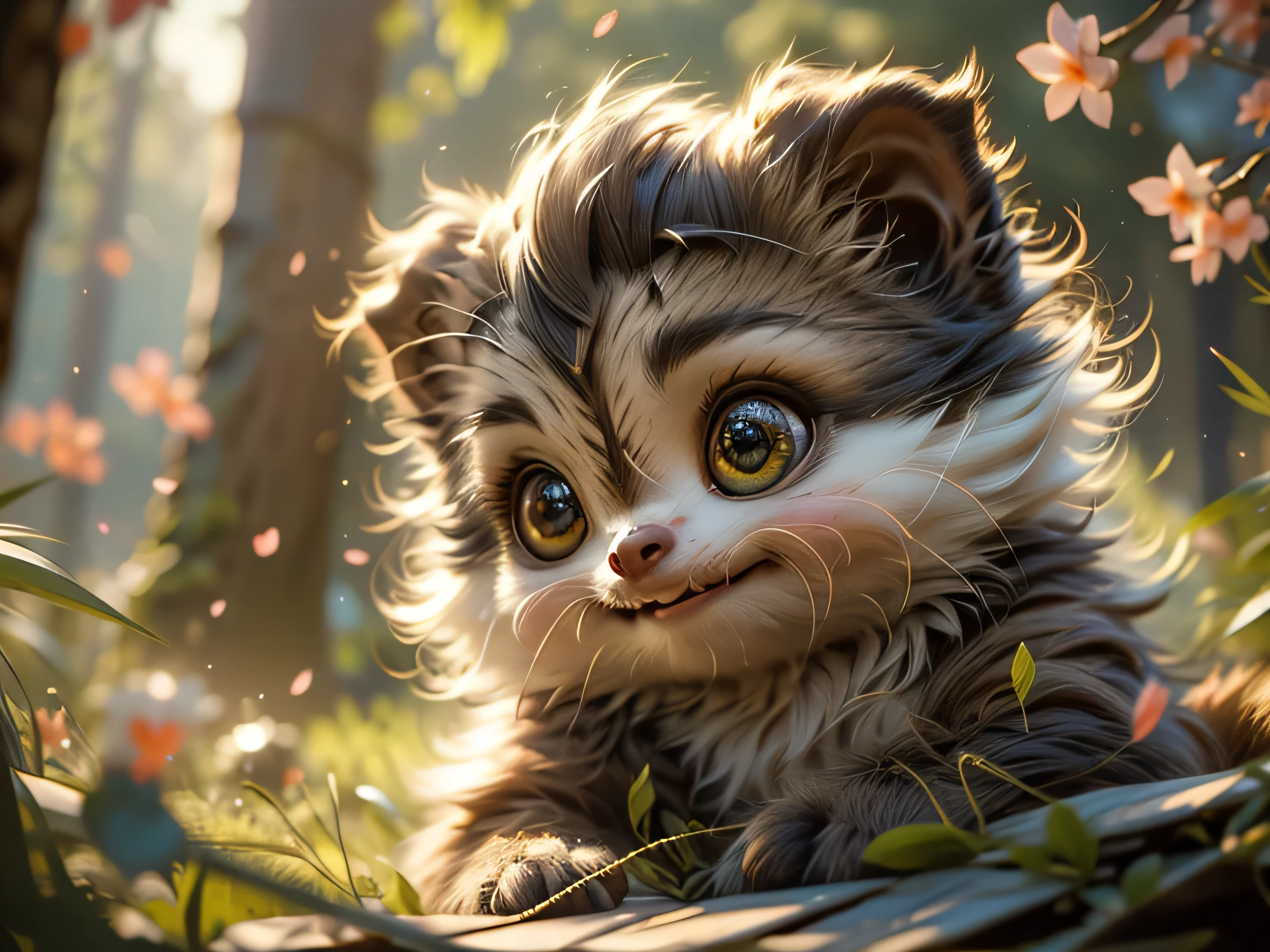 Magical Fantasy Creature, (Best Quality, Masterpiece, Representative Work, Official Art, Professional, Super Detailed, 8k:1.3), (Photorealism:1.2) Super Cute, Big Eyes, Soft, Soft Nose, Fluffy, Two-Toothed Smile, Sloth in Natural Background, Realistic, Beautiful, Stars in Eyes, Soft Volumetric Light, (Backlight:1.3), (Cinematic:1.2), Intricate Details, (ArtStation:1.3), --auto --s2