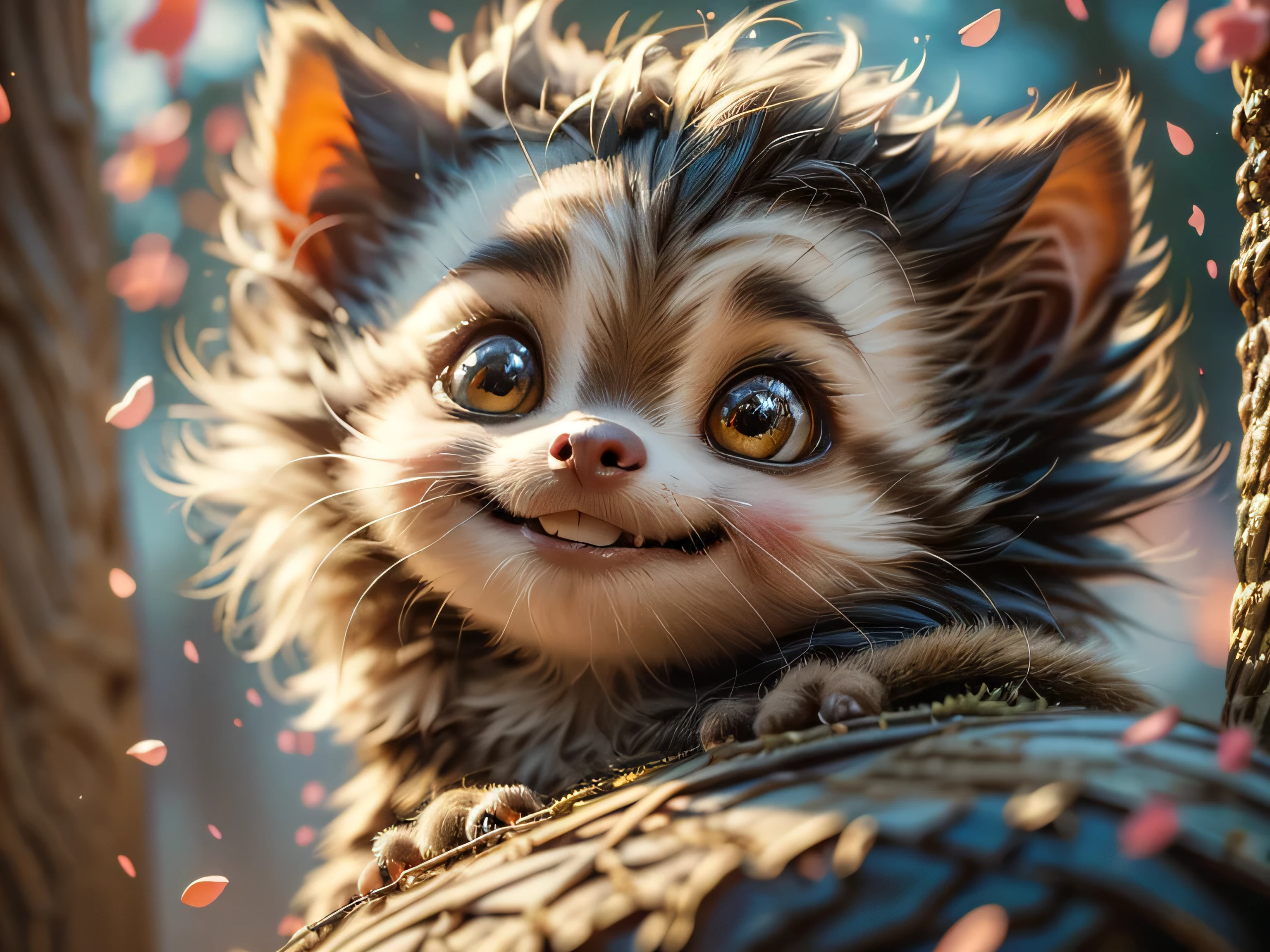 Magical Fantasy Creature, (Best Quality, Masterpiece, Representative Work, Official Art, Professional, Super Detailed, 8k:1.3), (Photorealism:1.2) Super Cute, Big Eyes, Soft, Soft Nose, Fluffy, Two-Toothed Smile, Sloth in Natural Background, Realistic, Beautiful, Stars in Eyes, Soft Volumetric Light, (Backlight:1.3), (Cinematic:1.2), Intricate Details, (ArtStation:1.3), --auto --s2