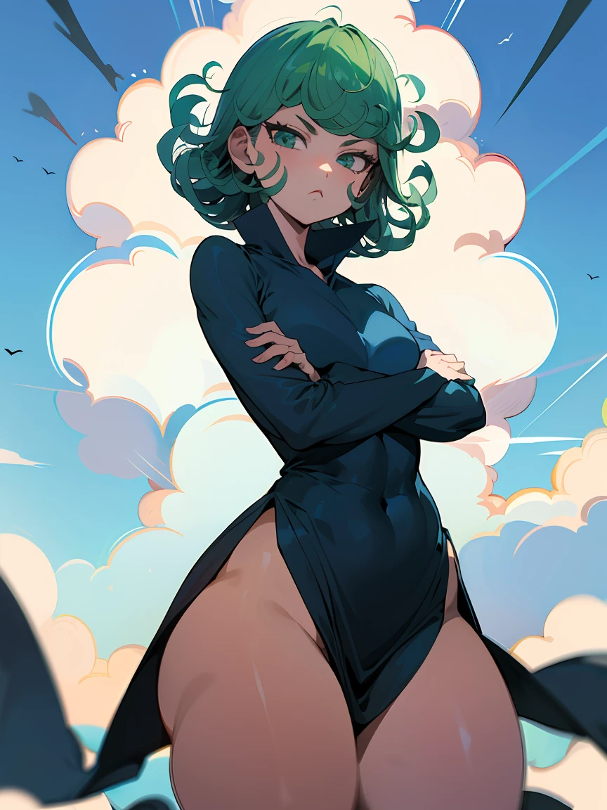 abriendo las piernas, mini falda extremadamente corta, skirt lift, V-String, trasero grande, Cara detallada, obra maestra, La mejor calidad, tatsumaki, cuerpo completo, one girl, una solo chica