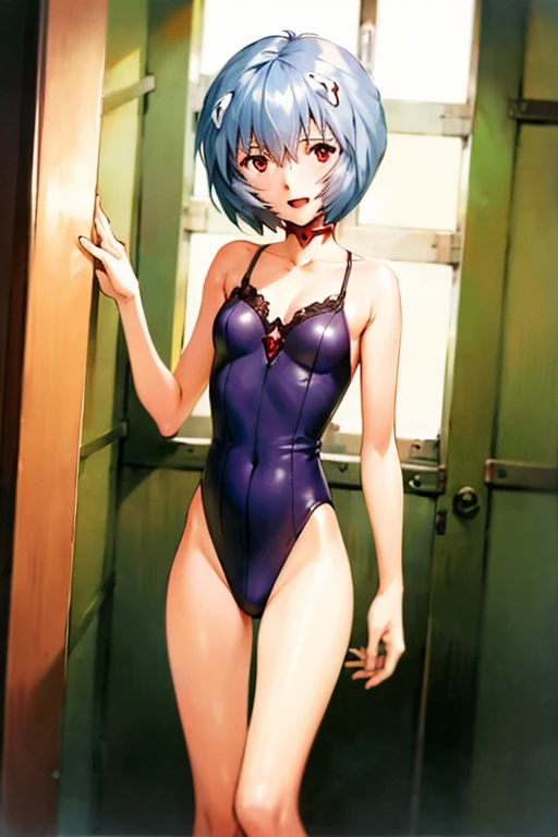 (( best quality)), ((masterpiece)), (be familiar with),  perfect face, indoor, bedroom,  viewer,
One woman, Rei Ayanami,
 characters with open mouth ,  ecstatic expression with hands in front of body, blush, smile,
Small breasts,  flat chest, Young girl, Lori,  s,  girl,
Short Hair,  short hair,
Leg spread,