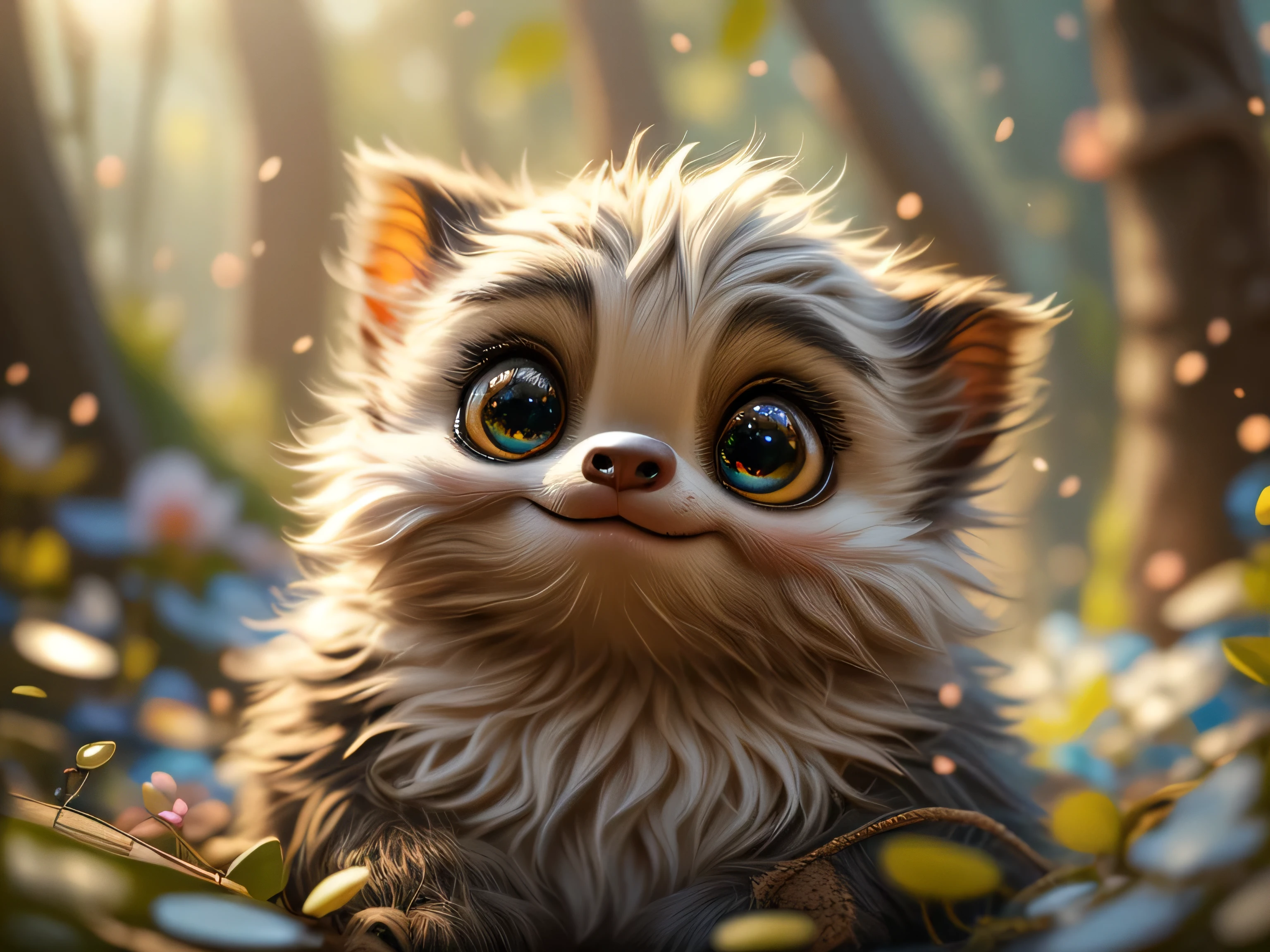 Magical Fantasy Creature, (Best Quality, Masterpiece, Representative Work, Official Art, Professional, Super Detailed, 8k:1.3), (Photorealism:1.2) Super Cute, Big Eyes, Soft, Soft Nose, Fluffy, Two-Toothed Smile, Sloth in Natural Background, Realistic, Beautiful, Stars in Eyes, Soft Volumetric Light, (Backlight:1.3), (Cinematic:1.2), Intricate Details, (ArtStation:1.3), --auto --s2