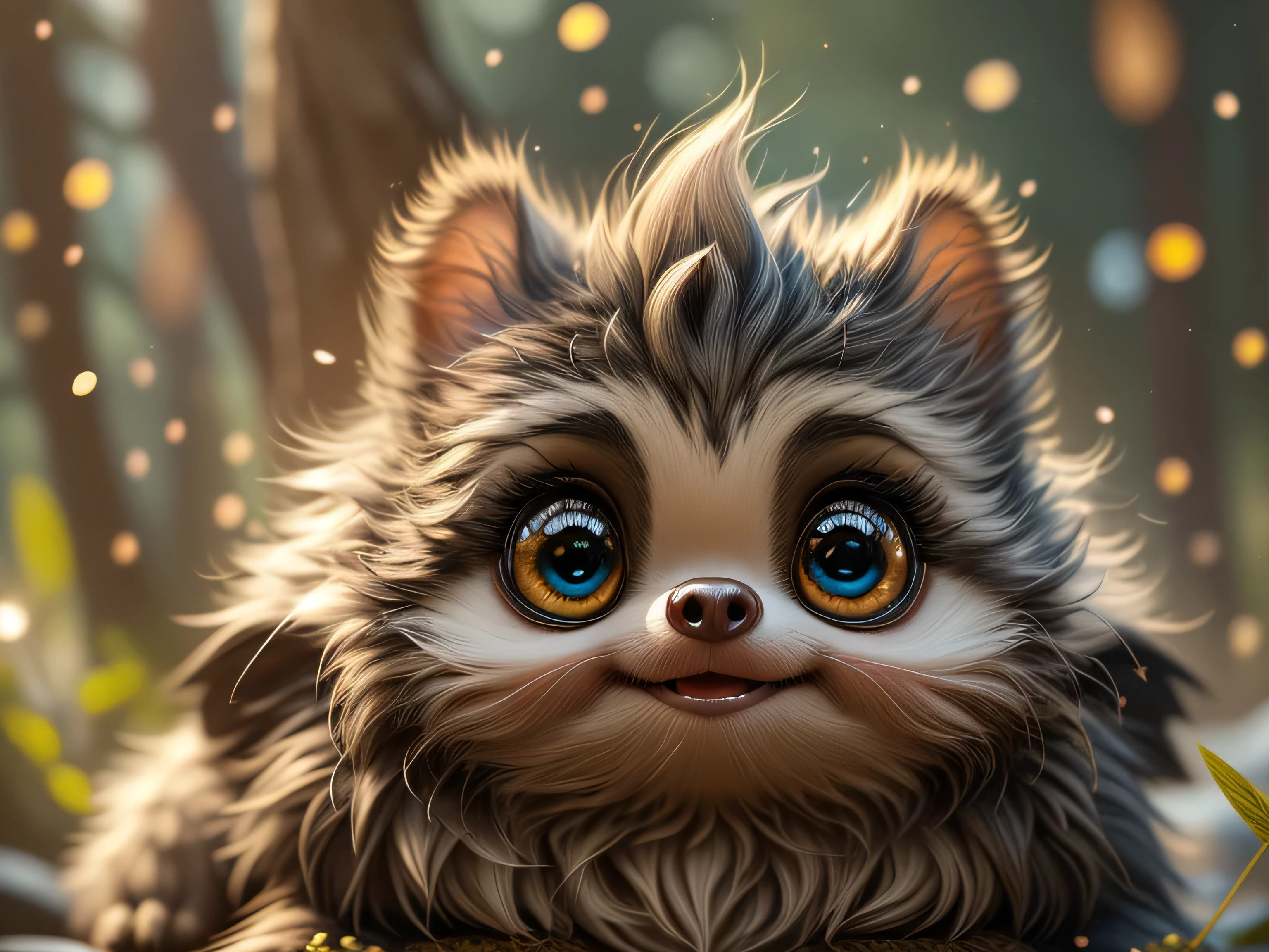 Magical Fantasy Creature, (Best Quality, Masterpiece, Representative Work, Official Art, Professional, Super Detailed, 8k:1.3), (Photorealism:1.2) Super Cute, Big Eyes, Soft, Soft Nose, Fluffy, Two-Toothed Smile, Sloth in Natural Background, Realistic, Beautiful, Stars in Eyes, Soft Volumetric Light, (Backlight:1.3), (Cinematic:1.2), Intricate Details, (ArtStation:1.3), --auto --s2