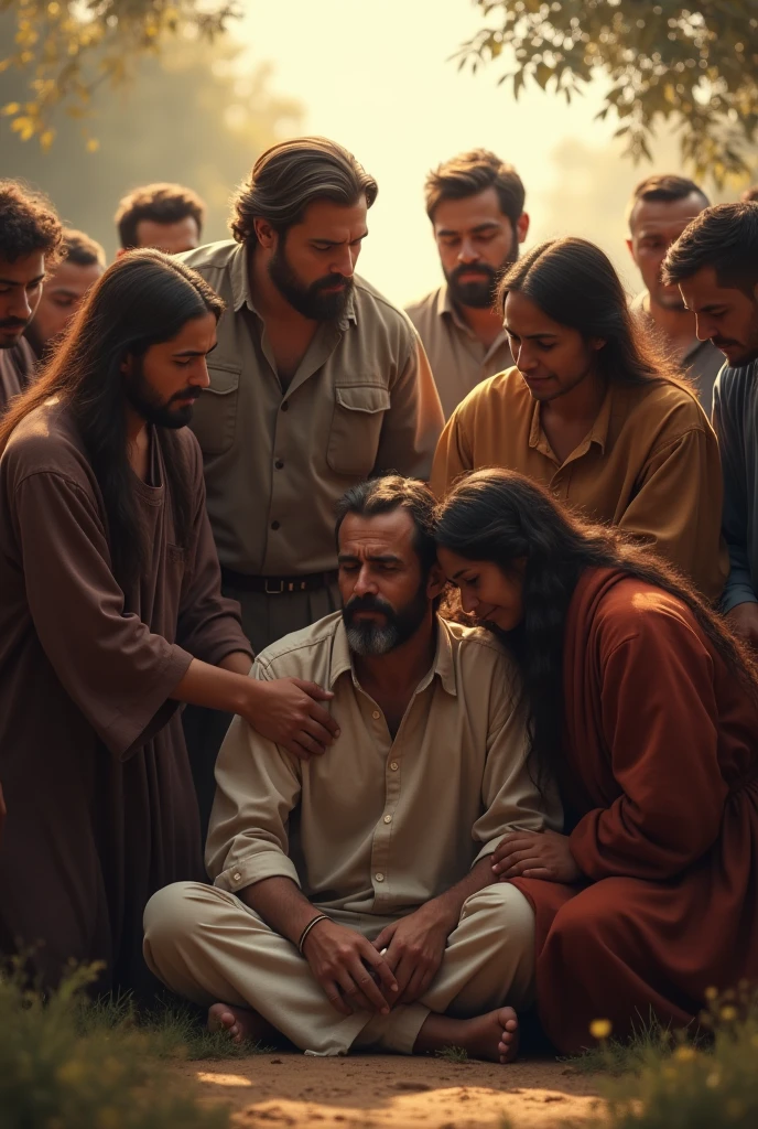 6. The power of loved ones: A strong group of family and friends standing firmly behind the person, offering support.