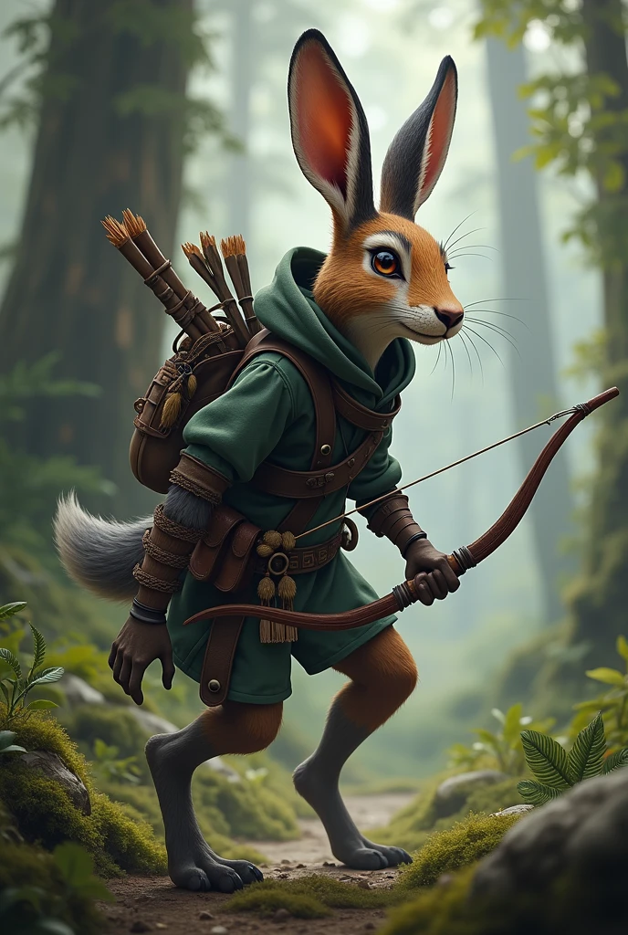 Hare Ranger Young female hare ranger dark multicolored fur and short bow in the ...