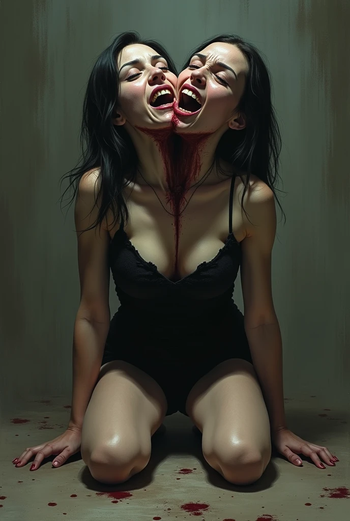 Her full body is shown giving a Blowjob, She is sucking on a man's penis, she is biting into a man's penis with her sharp fangs, she is also a sexual demon succubus, she has a perfect face with full libs and razor-sharp fangs, They are in a old creepy house in the bedroom and she is on top of the man, realistic blood on the man'loody, and violent, Her Full body is shown on a bed with a man as she is on top of him biting into his with her sharp fangs, realistic blood, perfect eyes, Perfect anatomy, realistic, gore, realistic skin and flesh, she is a vampire who feeds on innocent men, she is a virgin killer, she is biting deep and hard into his with her sharp vampire fangs, blood is dripping from his , she is trying to bite his off so that she can eat it, she has very sharp vampire fangs, she has a perfect athletic body, she is skinny with small perky boobs, she has abs and defined muscles, her skinny body is perfectly proportioned, she has a crazy look in her eyes, she is a sexy sadistic addict , a sexy tight dress with Long black stockings, she also is wearing black high heels with red bottoms, there is blood everywhere as she is biting into his with her sharp fangs. She has a perfect face, perfect eyes, and perfect bone structure, she has a skinny body with defined abs and muscle
