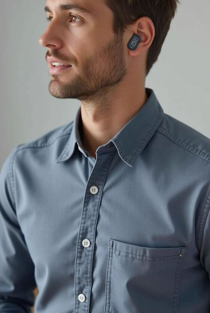 Create a 3 4 sleeve men's shirt in blue oxford color