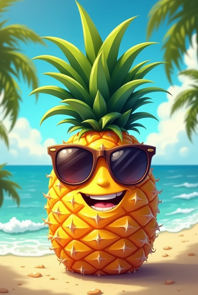 Make a T-shirt print, coconut wearing sunglasses on the beach excited with beer with phrases in the background, with black background