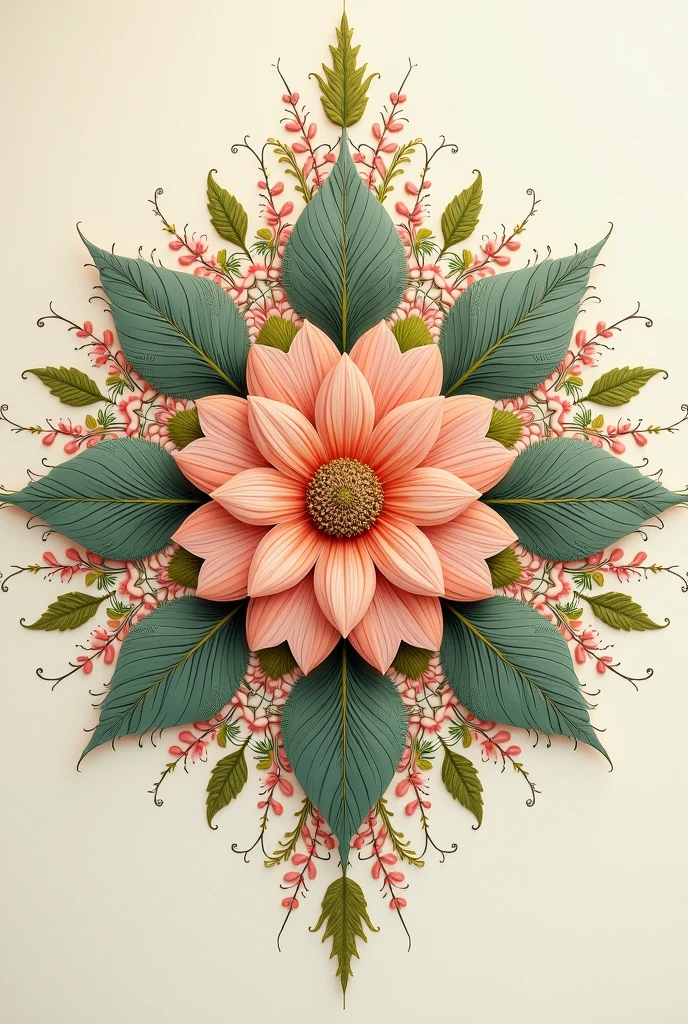  Floral mandalas with intricate details : A mandala inspired by flowers ,  with petals and leaves arranged symmetrically in complex patterns,  using delicate lines and organic shapes .

