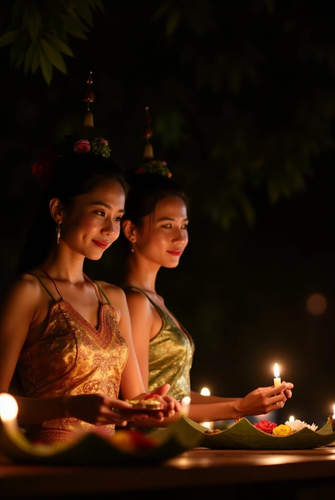 สุขสันต์วันลอยกระทง

Beautiful girl wearing Thai costumes, charming faces. Loi Krathong is one of the most charming Thai traditions in Thailand. It is usually held in November during the full moon day of the twelfth lunar month. It is a beautiful event that symbolizes the end of the rainy season and is a time when Thai people pay respect to the Goddess of Water, the Goddess of Water.During this enchanting festival, the night sky is illuminated with countless floating lanterns, each carrying the hopes and prayers of those who release them. Families gather by rivers and lakes, crafting delicate krathongs—small, lotus-shaped rafts made from ba leaves, flowers, and candles. As they set their krathongs adrift, they make wishes for good fortune, love, and happiness in the coming year.

The atmosphere is filled with laughter and joy, as traditional music and dance performances echo through the air. Young women, adorned in exquisite traditional attire, gracefully dance to celebrate the occasion, showcasing the rich cultural heritage of Thailand. The shimmering waters reflect the glow of the candles, creating a mesmerizing spectacle that captivates the hearts of all who witness it.

Loi Krathong is not just a visual feast; it is also a time for reflection and gratitude. People take a moment to express their appreciation for the water that sustains their lives, acknowledging its importance in their daily existence. This beautiful tradition fosters a deep connection to nature and a sense of community, as friends and families come together to share in the festivities.

As the night unfolds, the sight of thousands of krathongs floating away serves as a reminder of the beauty of letting go—releasing past grievances and welcoming new beginnings. Loi Krathong is a celebration of light, love, and the enduring spirit of the Thai people, making it a truly unforgettable experience for both locals and visitors alike.