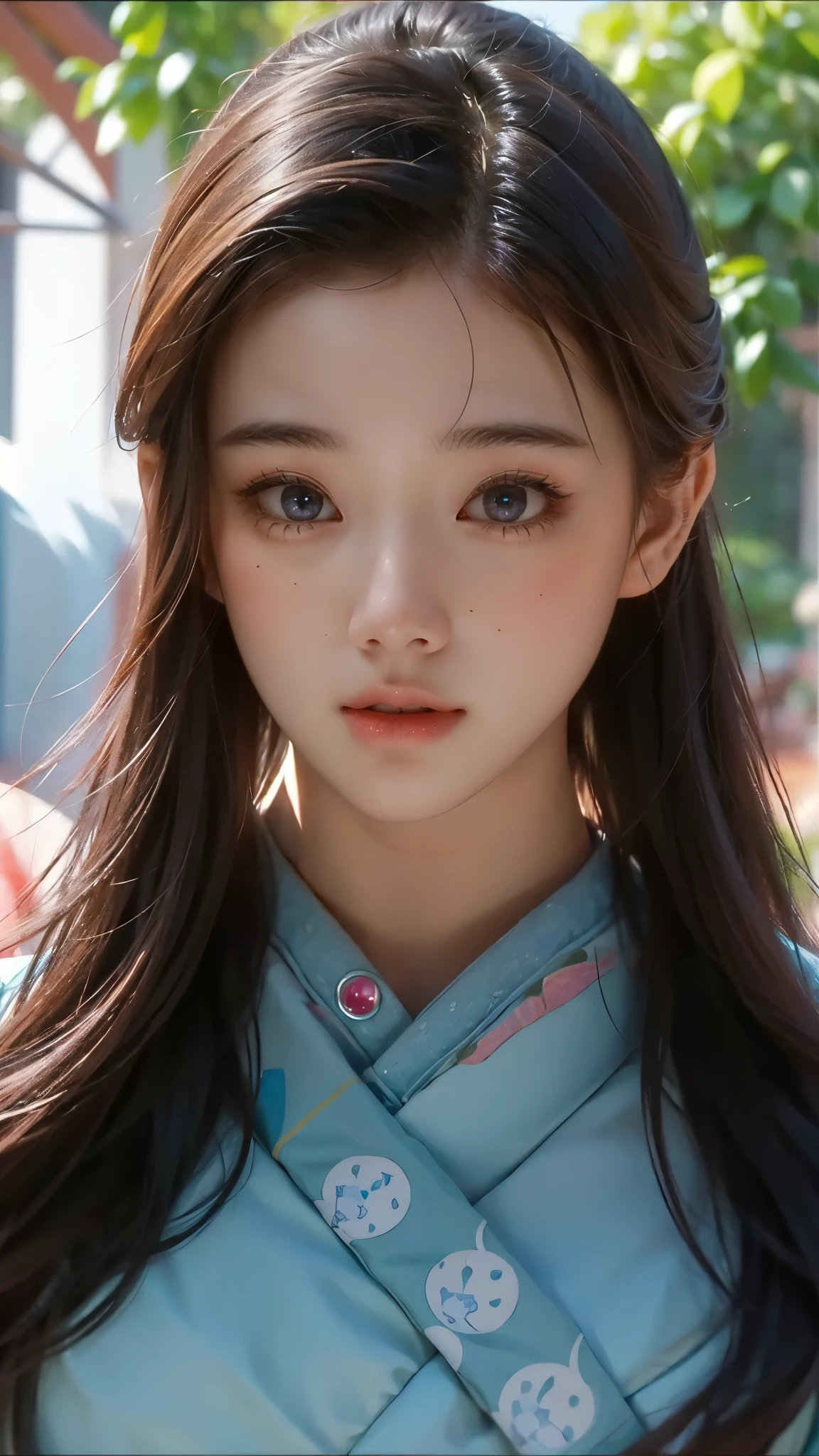 (masterpiece), ( top ), (  High Quality Details), (illustration), ( Watch 1 female ), Staring at the viewer , (Interview),  Beautiful, Detailed Eyes  ,  delicate and beautiful face  , Floating  , (High saturation), (shining),  blue sky, Bright and beautiful face,  skin is young and radiant  , Fair and shining, top 외모 , Very beautiful,  Her big eyes shine with a clear sky blue light while staring at the viewer ,  A beautiful and amazingly beautiful girl staring at her viewer ,