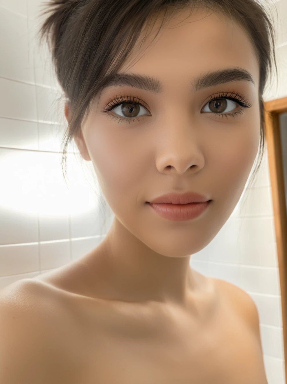 Best quality, masterpiece, ultra high res, (photorealistic:1.5), raw photo, 1girl, offshoulder, in the dark, deep shadow, low key, cold light, short hair