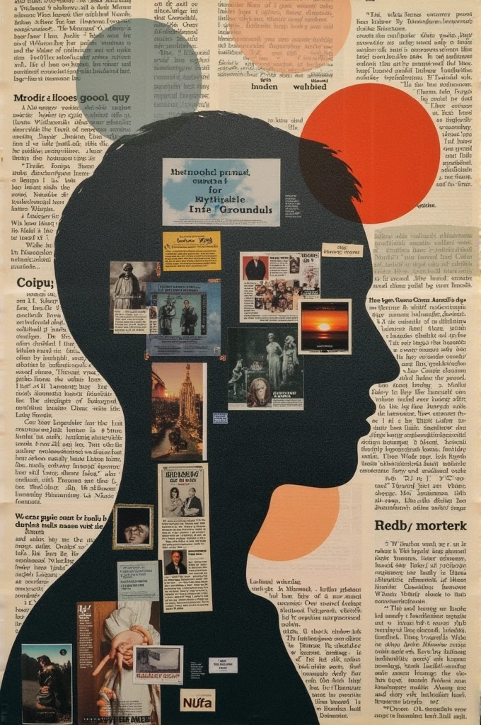 a collage about the philosophical question what is the difference between being alone and feeling alone? The image must be made of newspaper clippings and magazine clippings