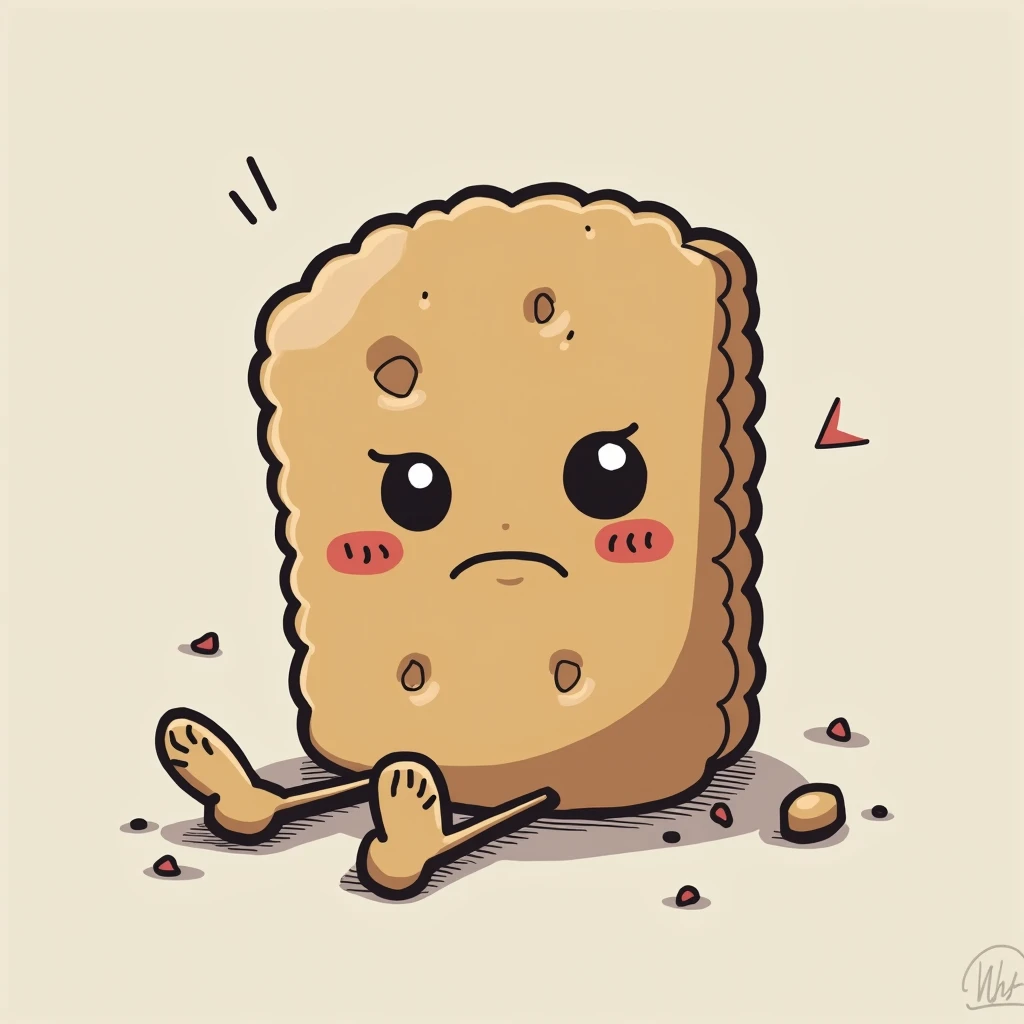 Create a logo with the name (a Bitter Biscuit). Make it as creative as possible, emphasizing a serious tone while remaining eye-catching and memorable. Here, bitter refers more to an emotion rather than a taste, and biscuit represents a character. Design it without using any text, only images. Make it in a 1:1 aspect ratio, with the logo itself occupying 50% of the entire image. Make it with logo style, anime.