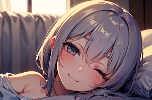 masterpiece, highest quality, One Girl, Thighs, beautiful girl, Flowers, Lots of small petals, Small waist, Large Breasts、RAWphotograph,The needle is accurate、Face Light, Dynamic Lighting, Ultra-realistic, High resolution, photograph, Sharp focus, Highly detailed eyes and face,Symmetrical face、just out of the bath、Sleep on your back、Lying down、Embarrassing、Happy expression