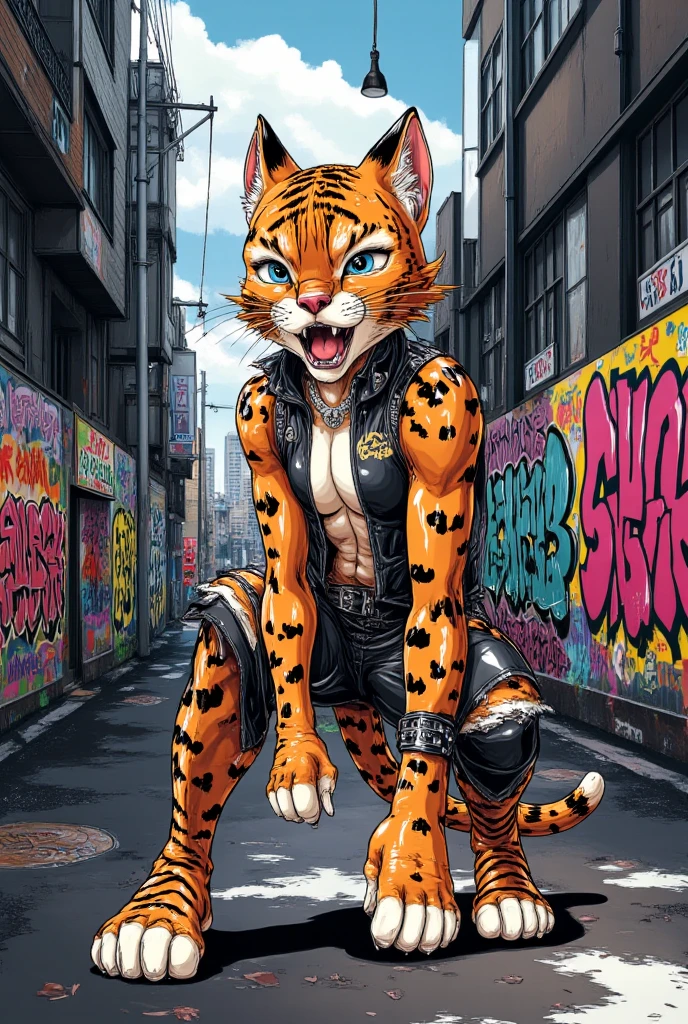 cel shaded tokyo punk grafitti anthropomorphic cheetah 