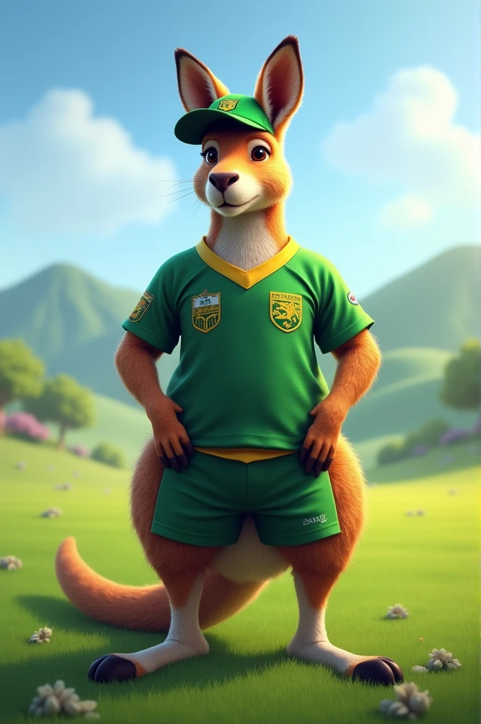 Alex the Lion, muscular body, big biceps, extremely beautiful and cute face, perfectly detailed blue eyes with perfectly detailed pupils, wears green sports jacket, nike sports shorts, sports sneakers, sports ground background, selfie, gentle look, cute smile