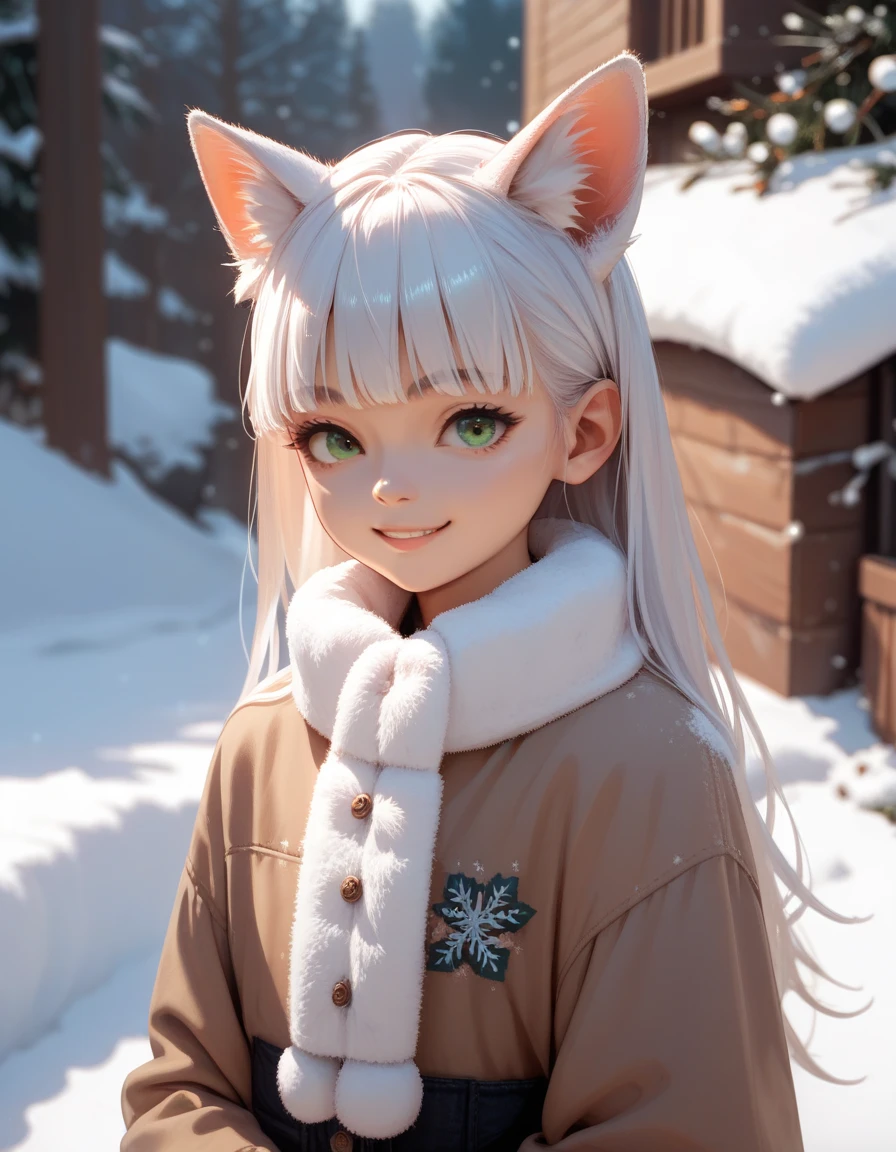 score_9,score_8_up,score_7_up,score_6_up,source_anime,
BREAK
A young fox girl,skinny and frail,(petite,cute:0.5),
green eyes,looking at viewer,
long hair,white hair,
smile,
winter clothes,
outdoors,winter,