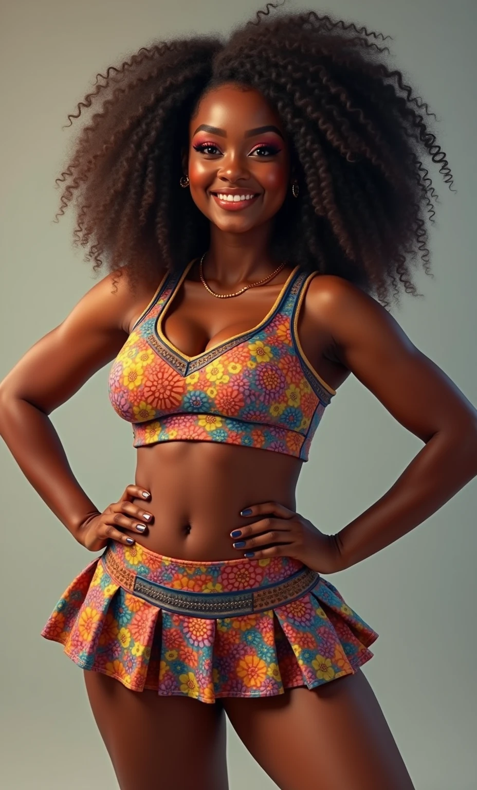 A white black hair fat girl wearing Floral Paisley leggings and a light green crop top
